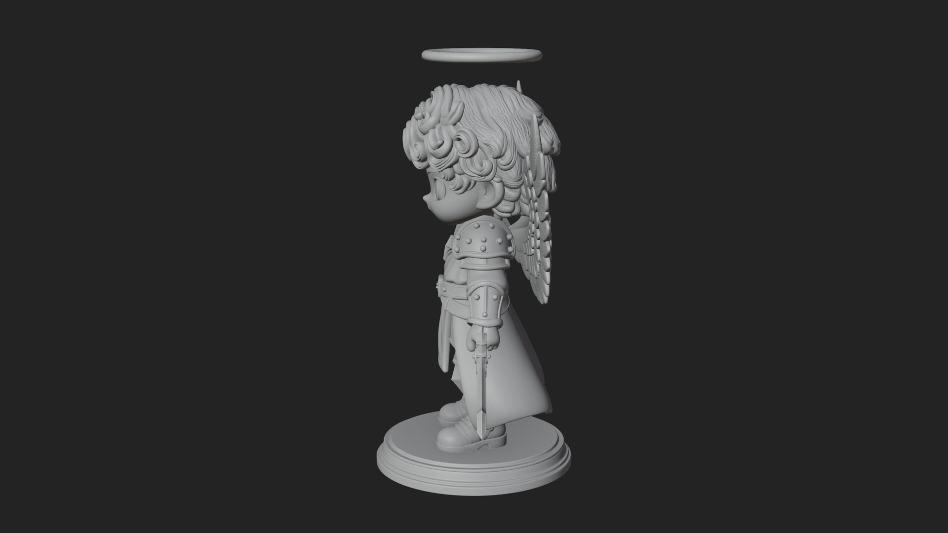 Chibi Angel Knight With Sword Statue Design 5 3D Print Model 3D Model