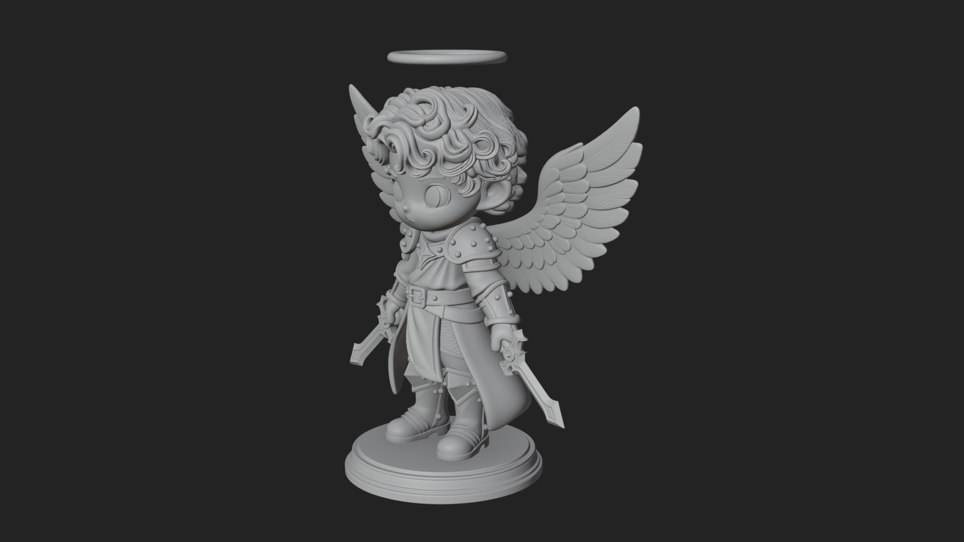 Chibi Angel Knight With Sword Statue Design 5 3D Print Model 3D Model