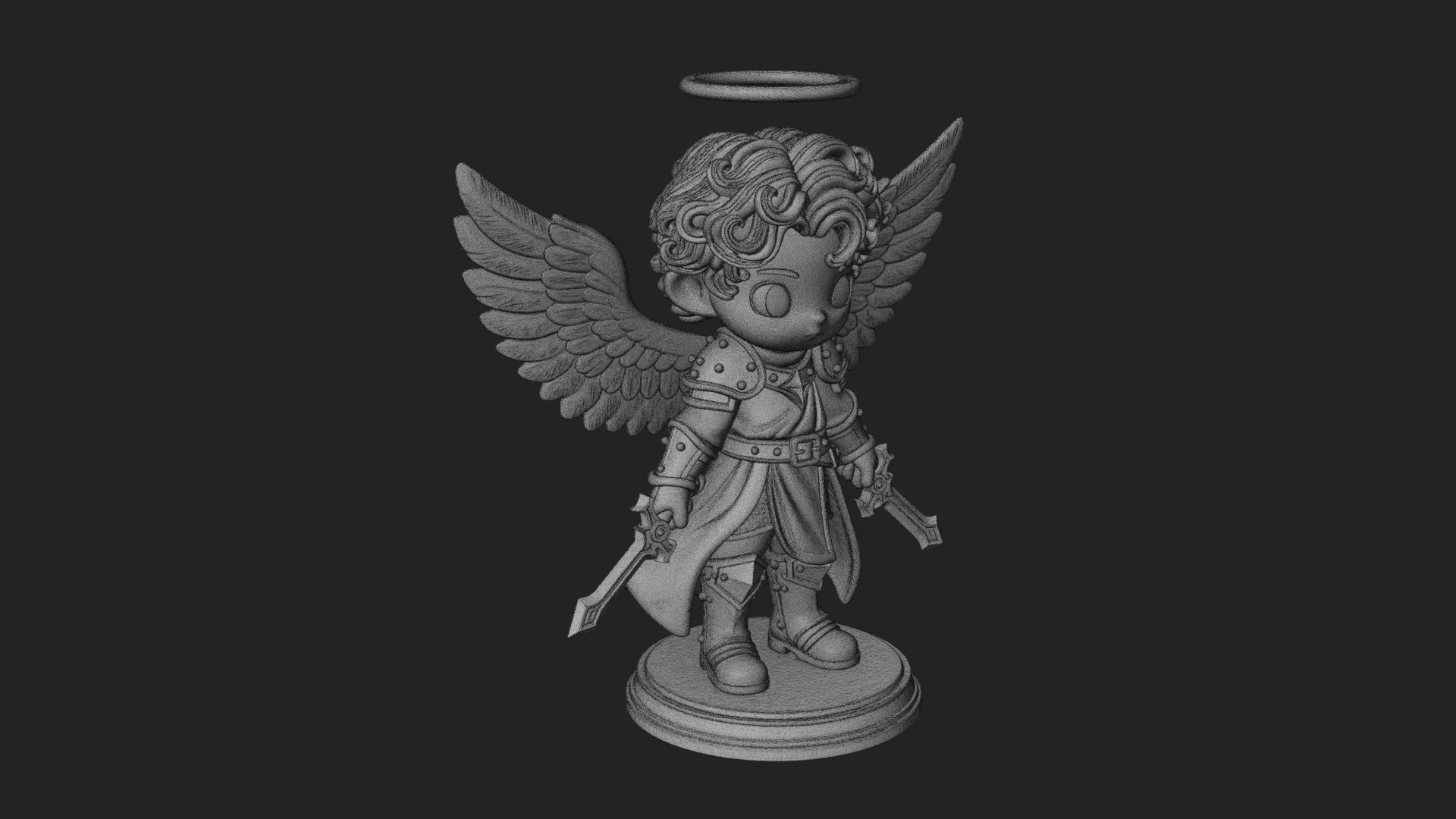 Chibi Angel Knight With Sword Statue Design 5 3D Print Model 3D Model
