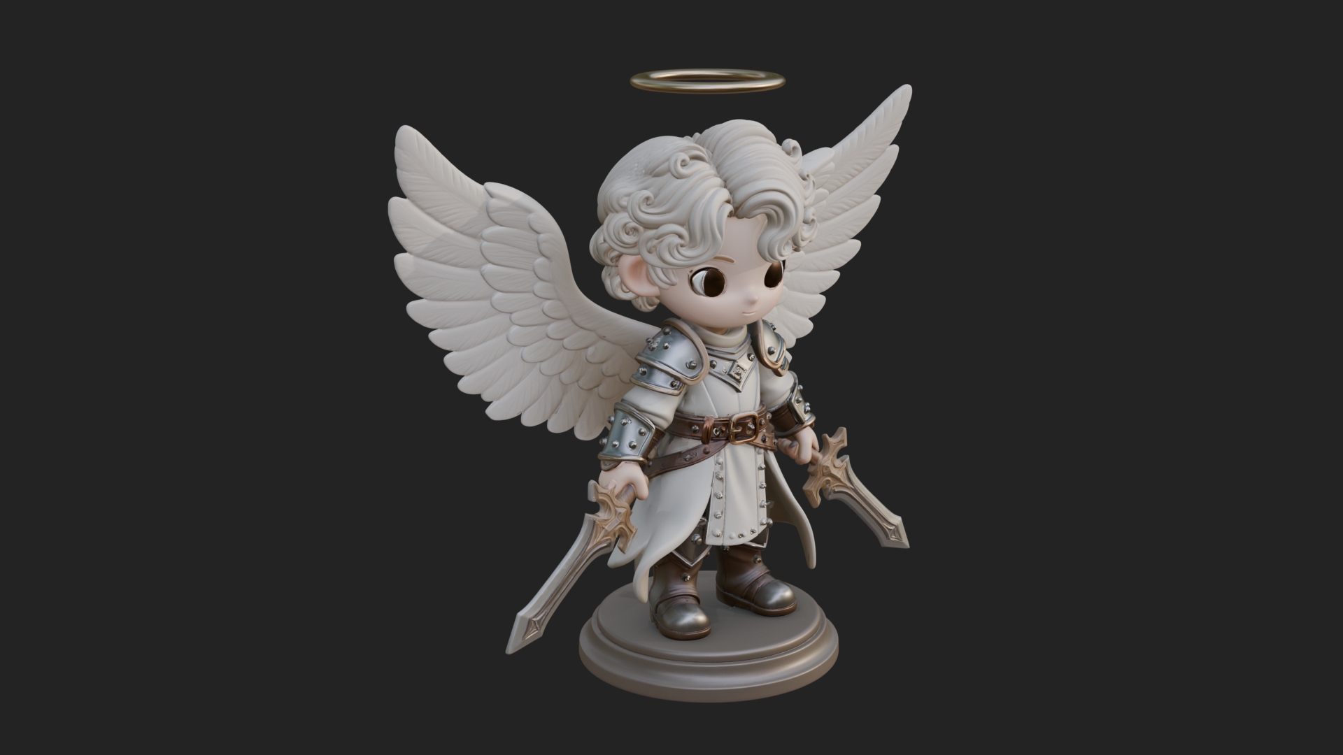 Chibi Angel Knight With Sword Statue Design 6 3D Print Model 3D Model