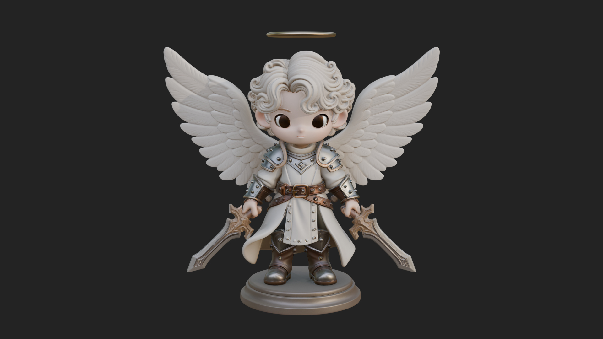 Chibi Angel Knight With Sword Statue Design 6 3D Print Model 3D Model
