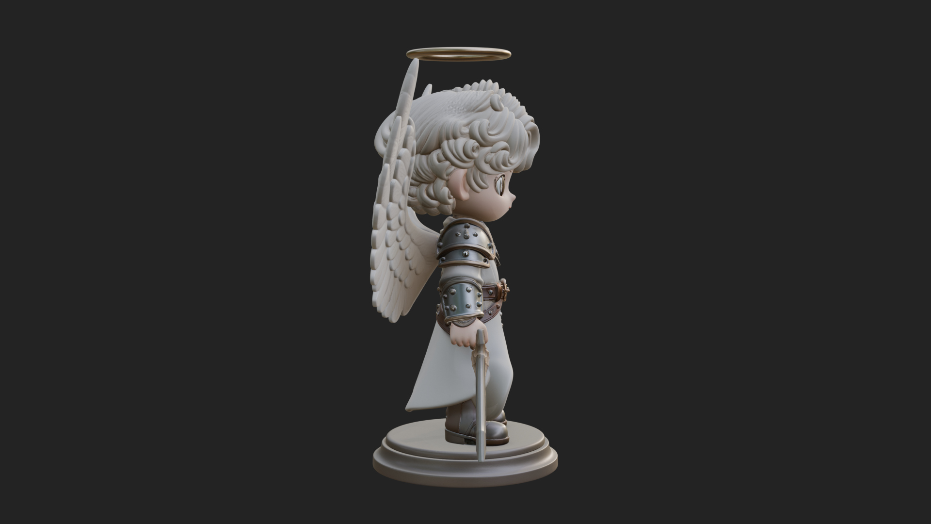 Chibi Angel Knight With Sword Statue Design 6 3D Print Model 3D Model