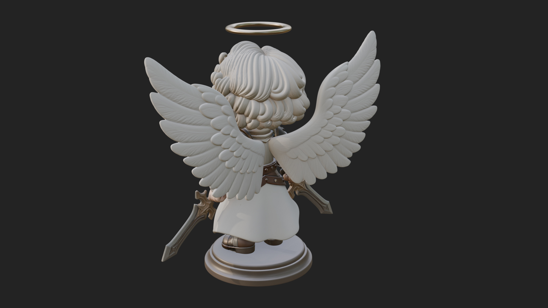 Chibi Angel Knight With Sword Statue Design 6 3D Print Model 3D Model