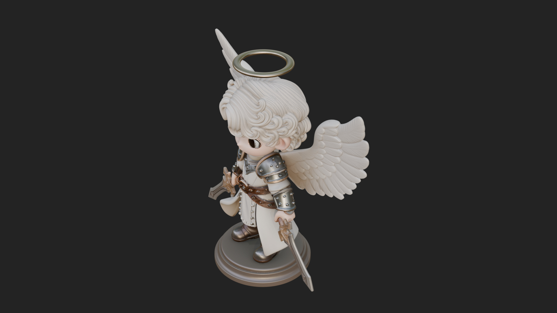 Chibi Angel Knight With Sword Statue Design 6 3D Print Model 3D Model