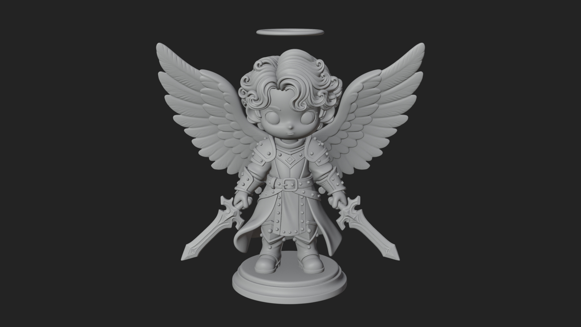 Chibi Angel Knight With Sword Statue Design 6 3D Print Model 3D Model