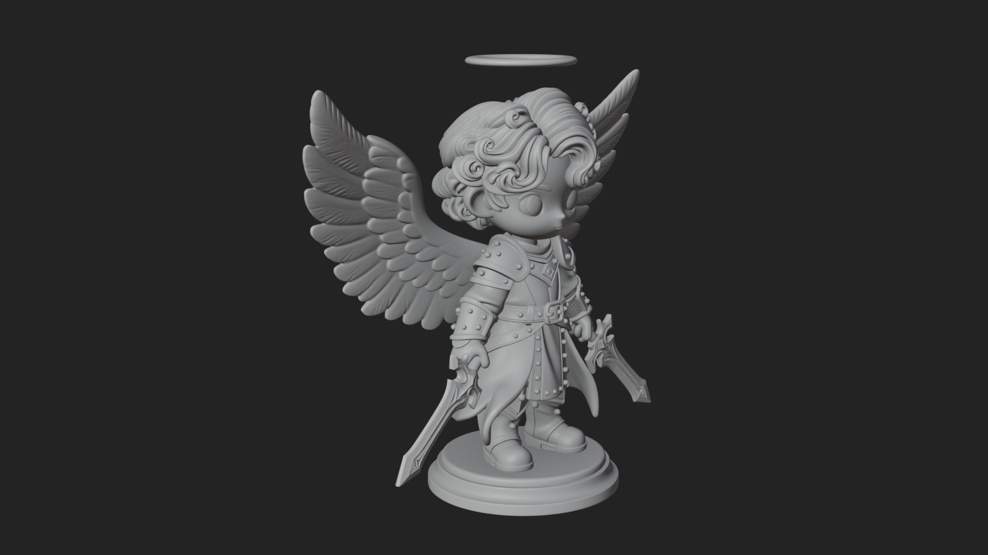 Chibi Angel Knight With Sword Statue Design 6 3D Print Model 3D Model