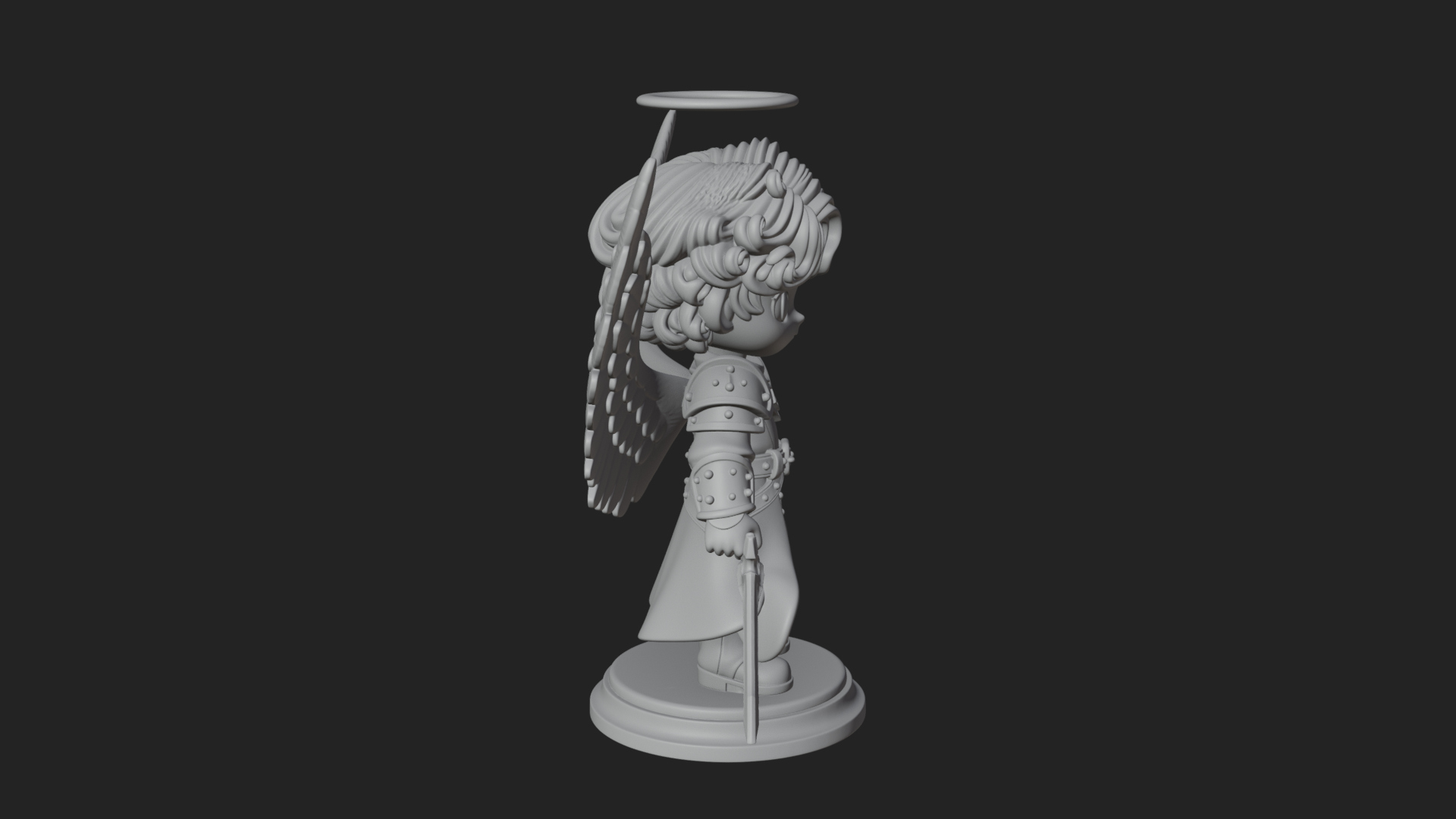 Chibi Angel Knight With Sword Statue Design 6 3D Print Model 3D Model
