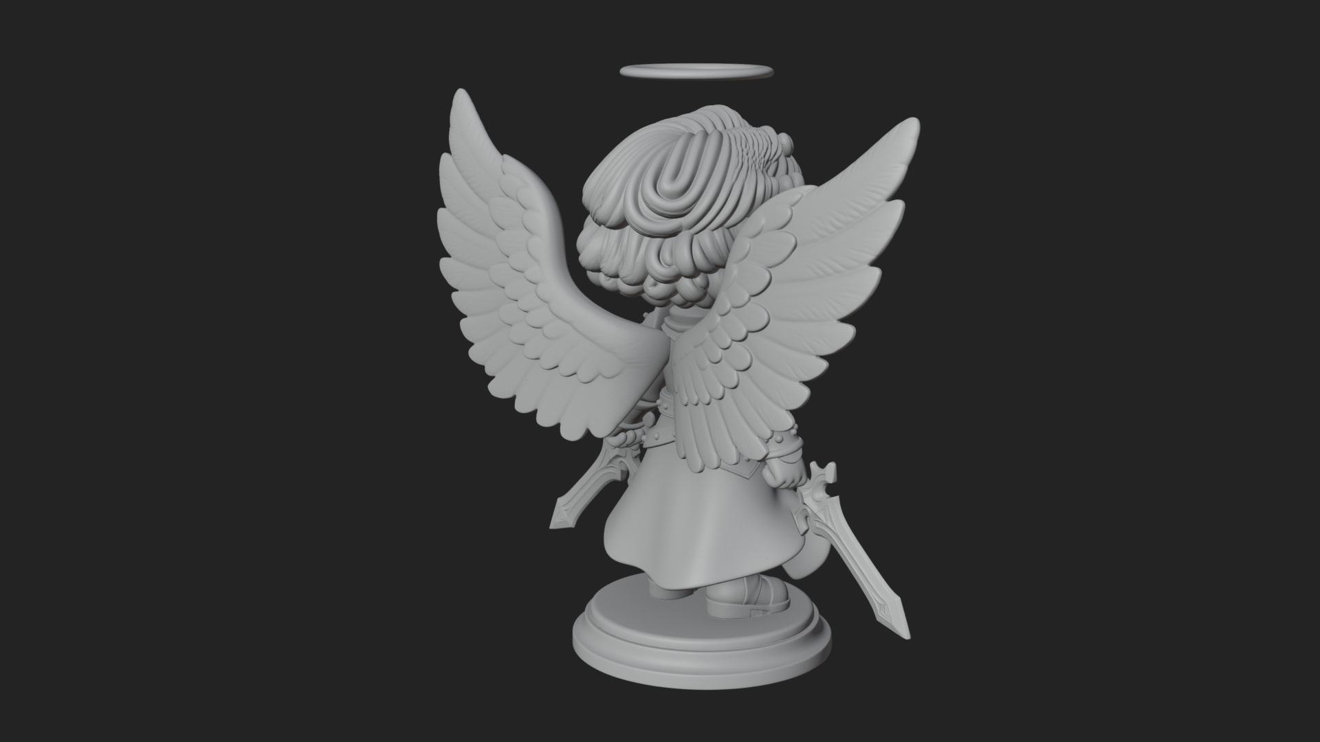 Chibi Angel Knight With Sword Statue Design 6 3D Print Model 3D Model
