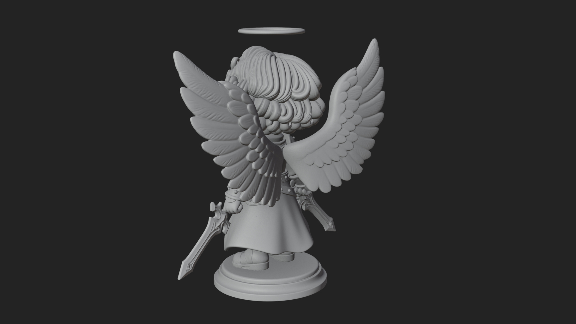 Chibi Angel Knight With Sword Statue Design 6 3D Print Model 3D Model