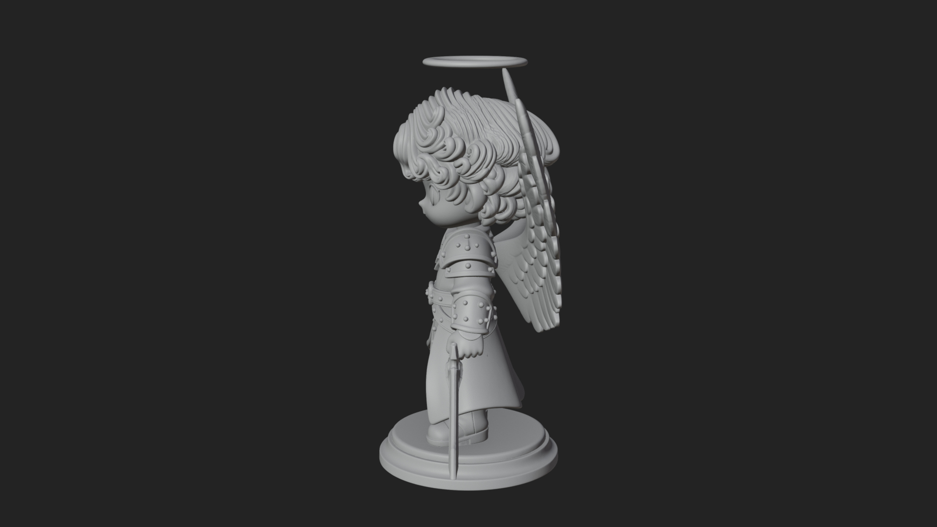 Chibi Angel Knight With Sword Statue Design 6 3D Print Model 3D Model
