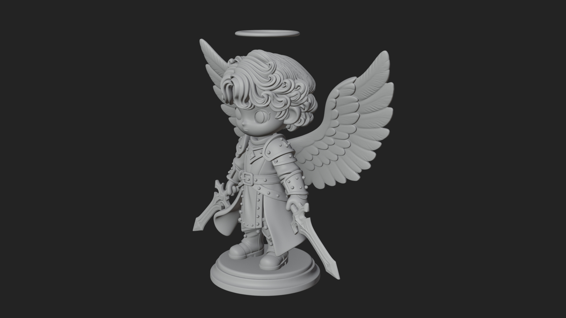 Chibi Angel Knight With Sword Statue Design 6 3D Print Model 3D Model