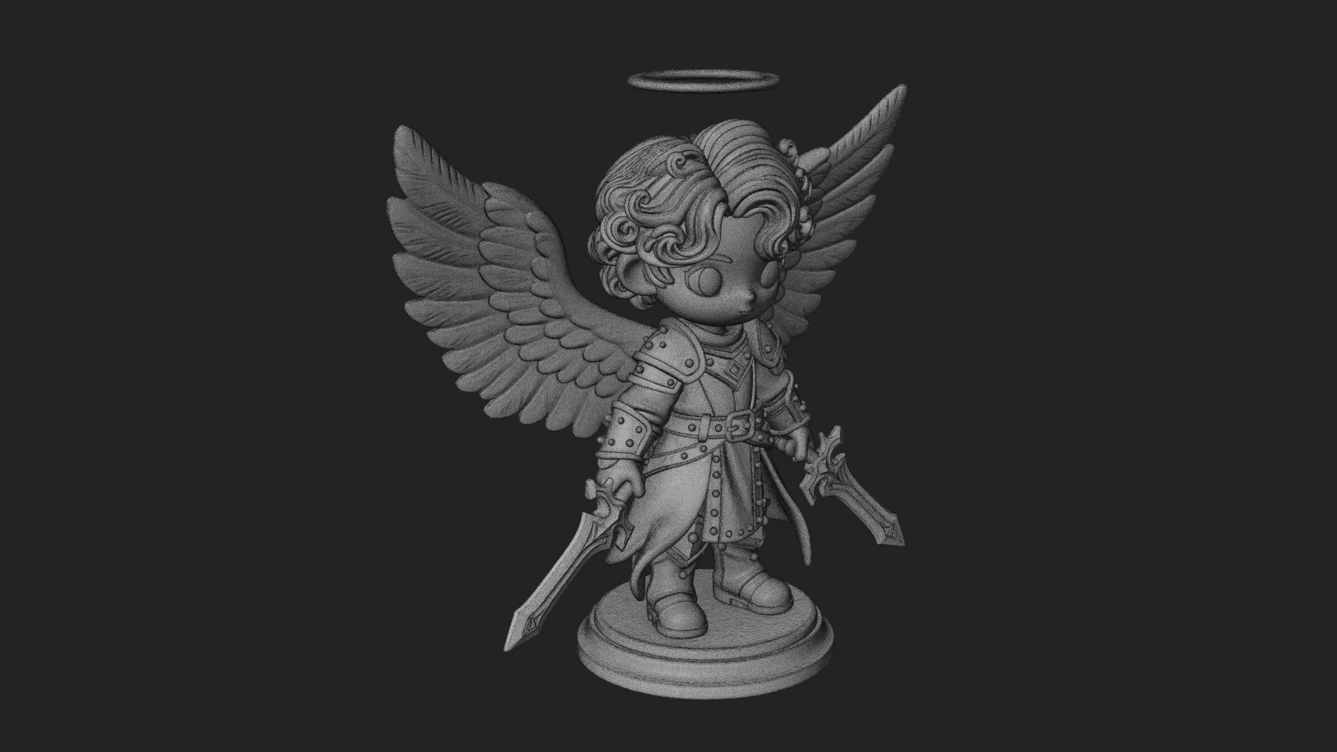 Chibi Angel Knight With Sword Statue Design 6 3D Print Model 3D Model