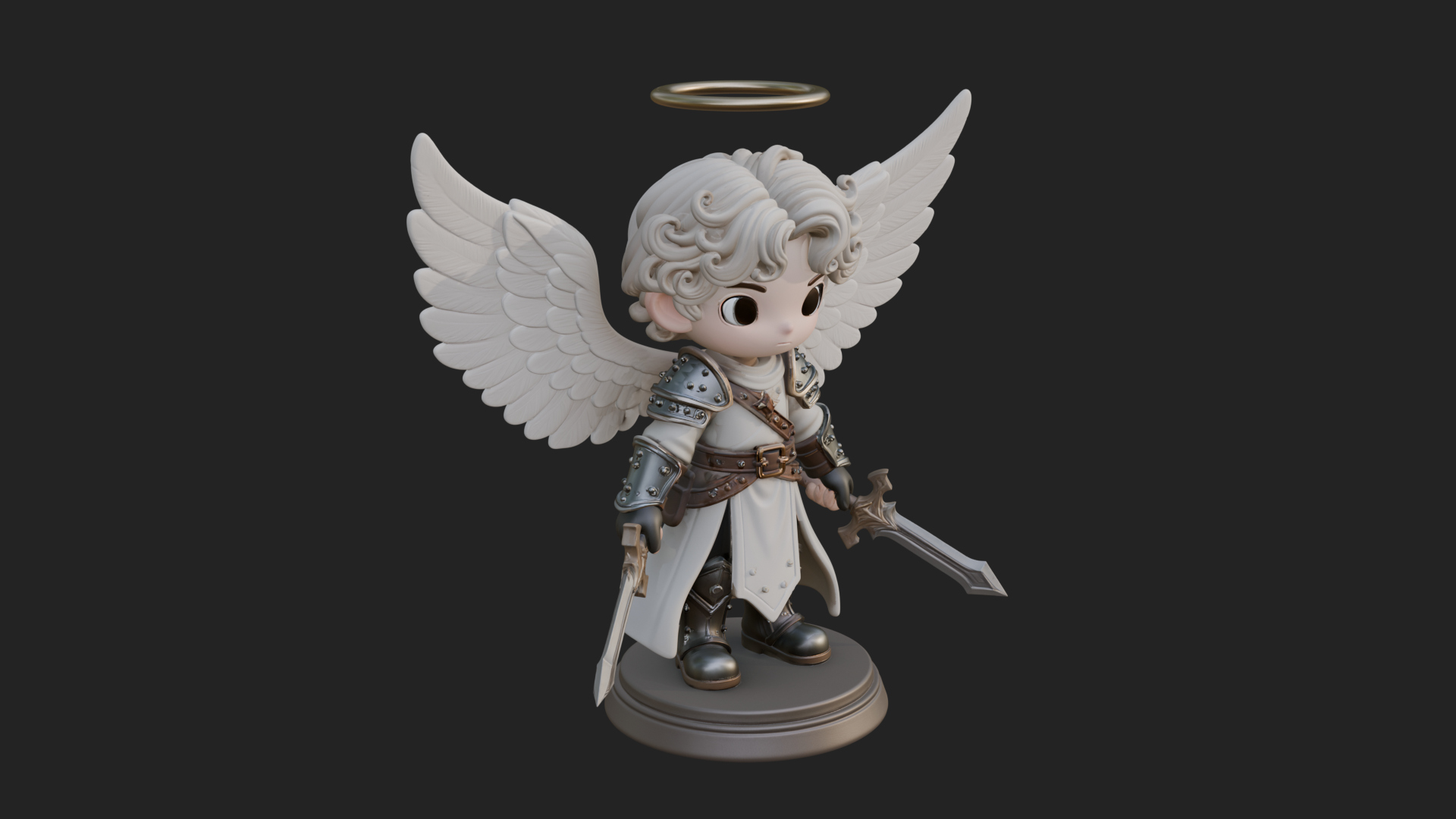 Chibi Angel Knight With Sword Statue Design 7 3D Print Model 3D Model