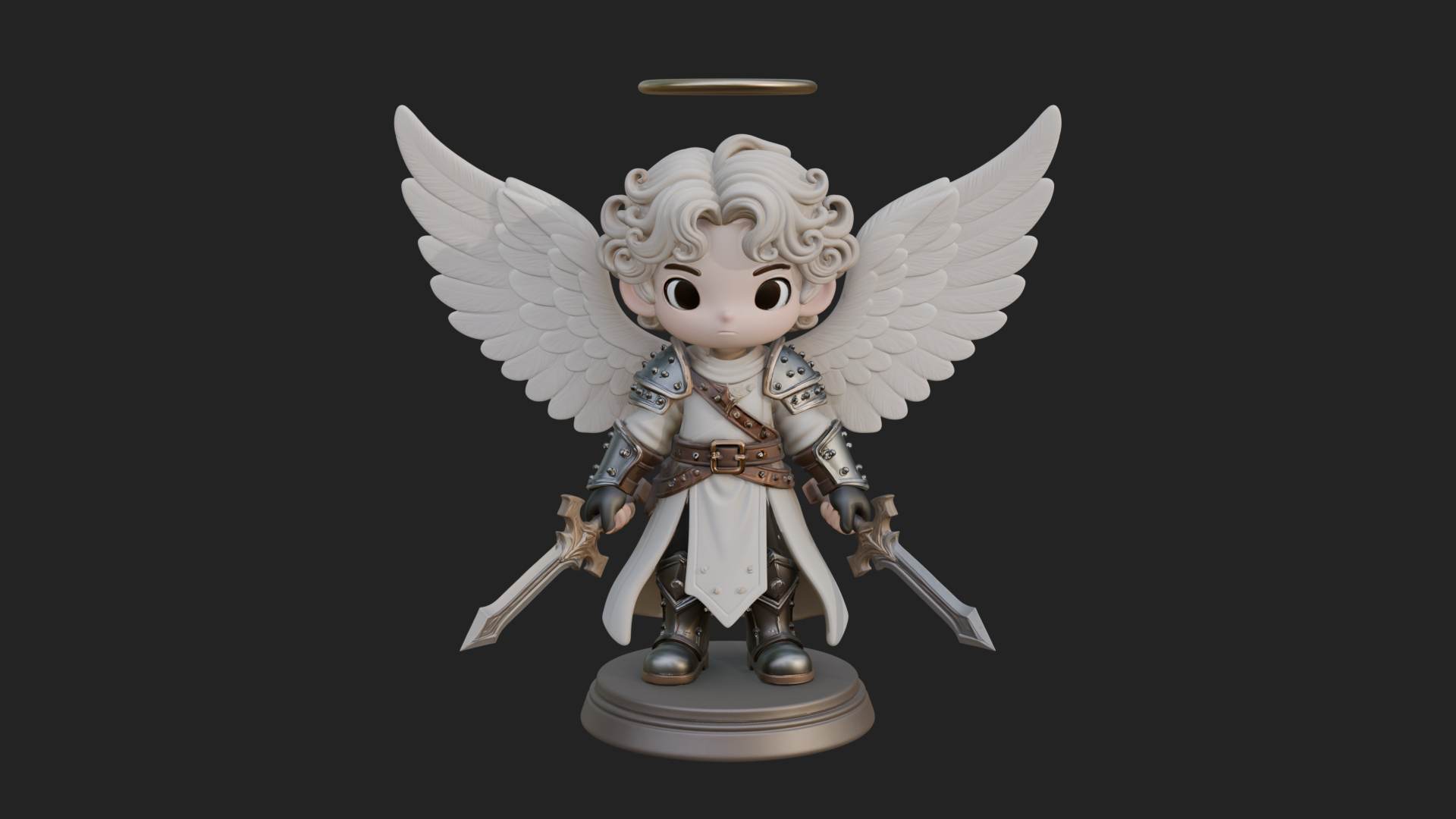 Chibi Angel Knight With Sword Statue Design 7 3D Print Model 3D Model