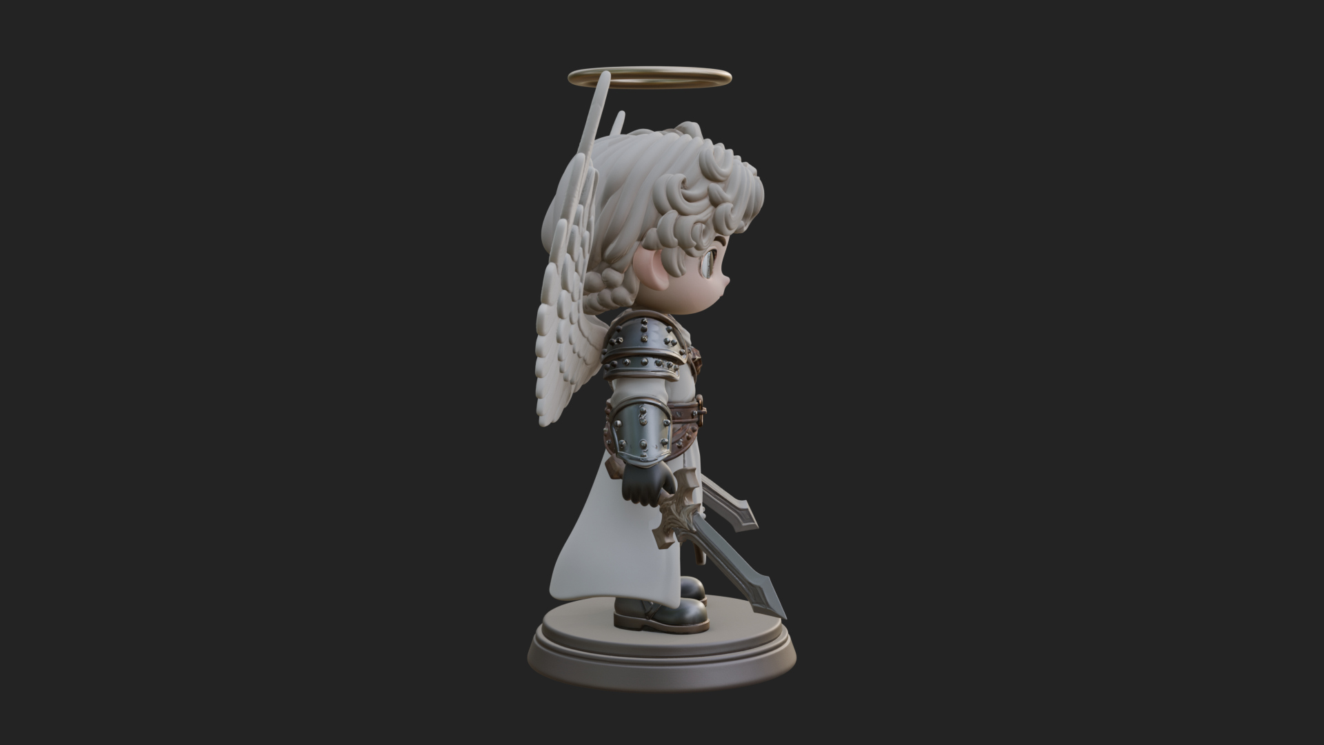Chibi Angel Knight With Sword Statue Design 7 3D Print Model 3D Model