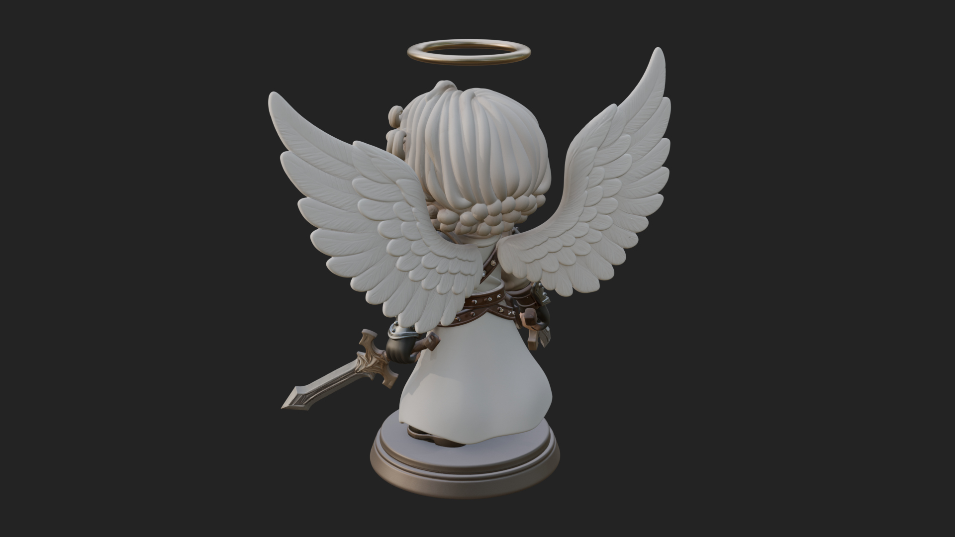 Chibi Angel Knight With Sword Statue Design 7 3D Print Model 3D Model