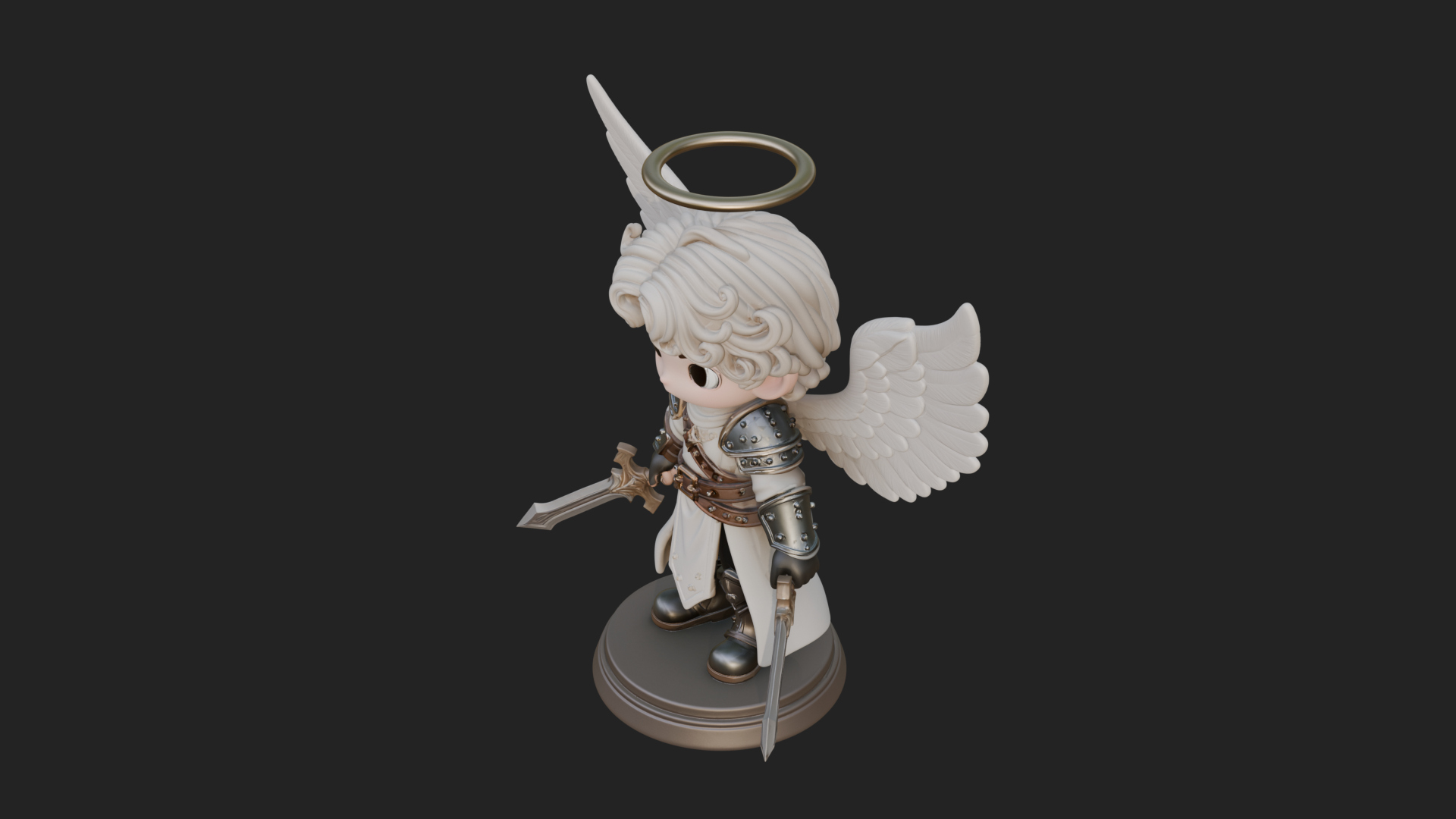 Chibi Angel Knight With Sword Statue Design 7 3D Print Model 3D Model
