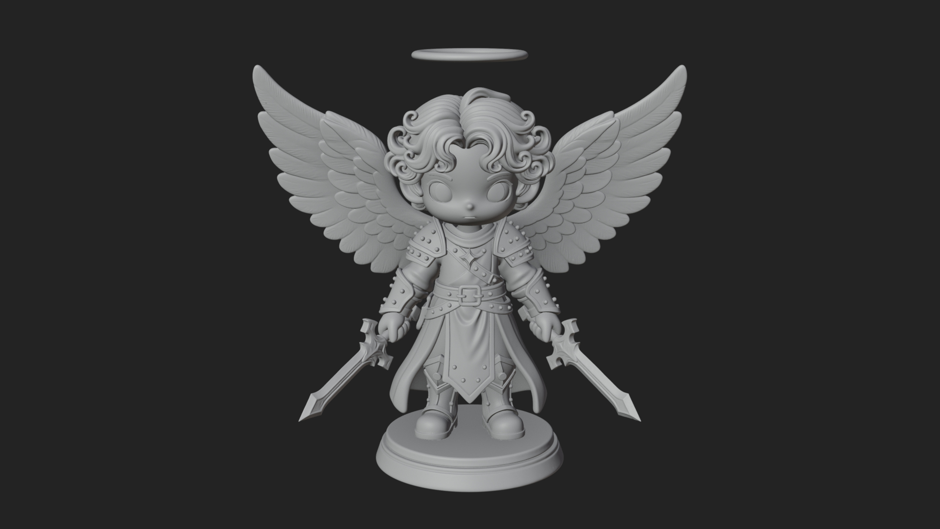 Chibi Angel Knight With Sword Statue Design 7 3D Print Model 3D Model