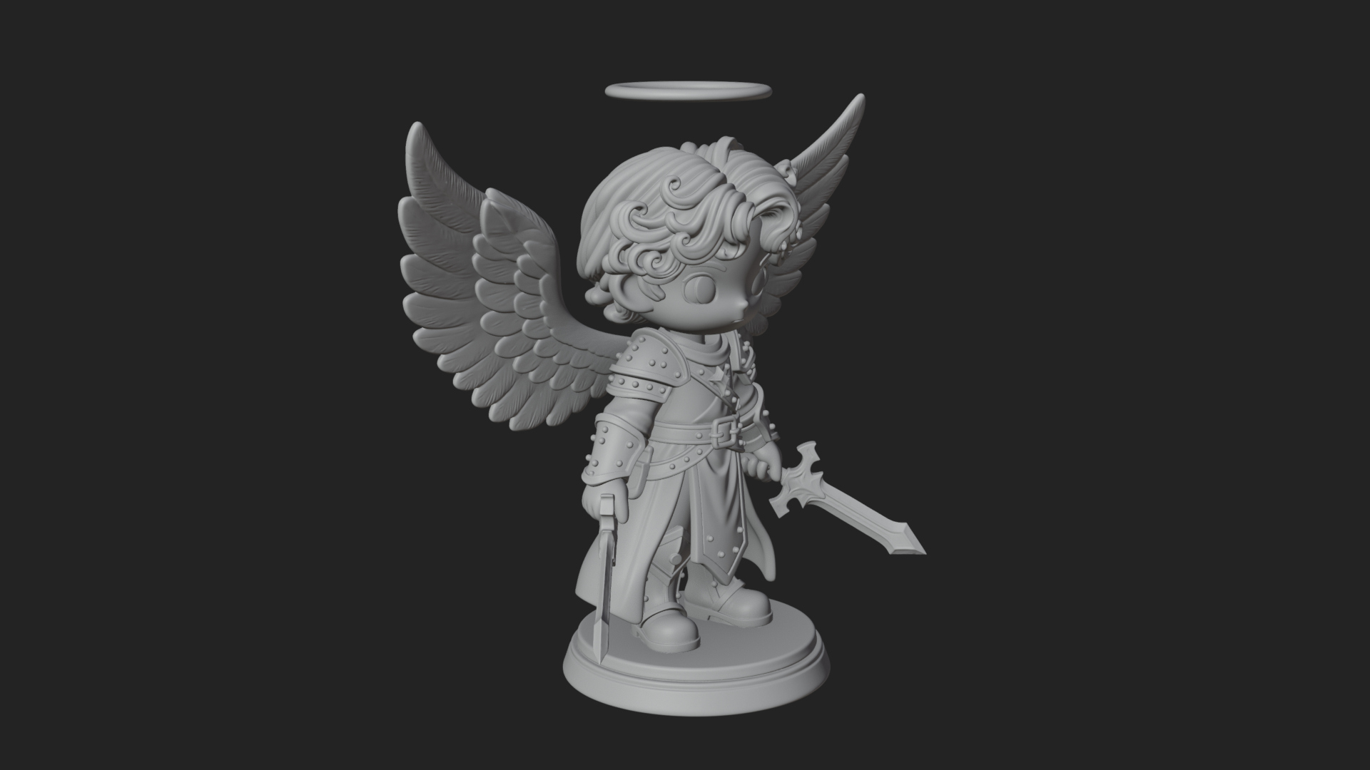Chibi Angel Knight With Sword Statue Design 7 3D Print Model 3D Model