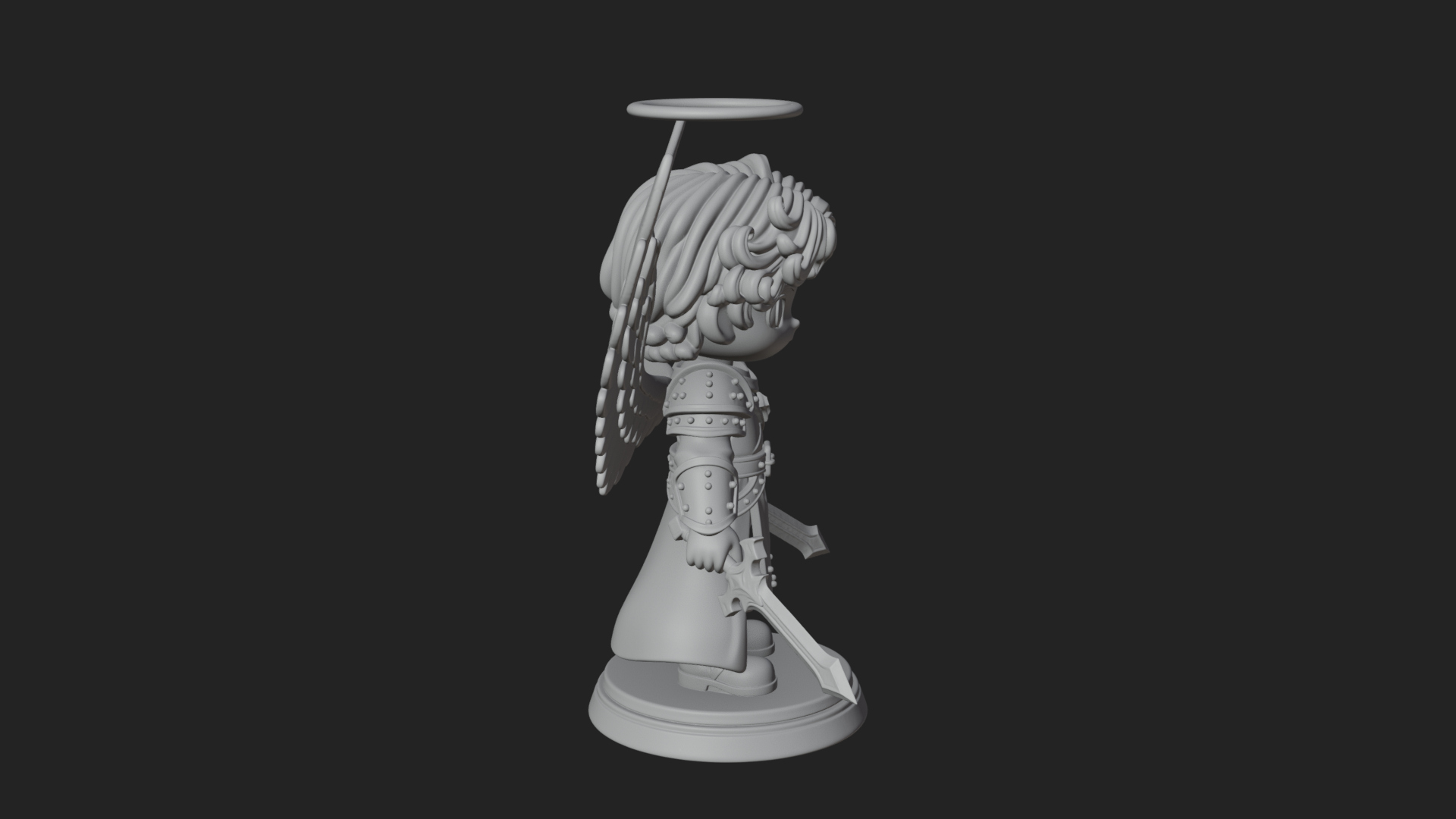 Chibi Angel Knight With Sword Statue Design 7 3D Print Model 3D Model
