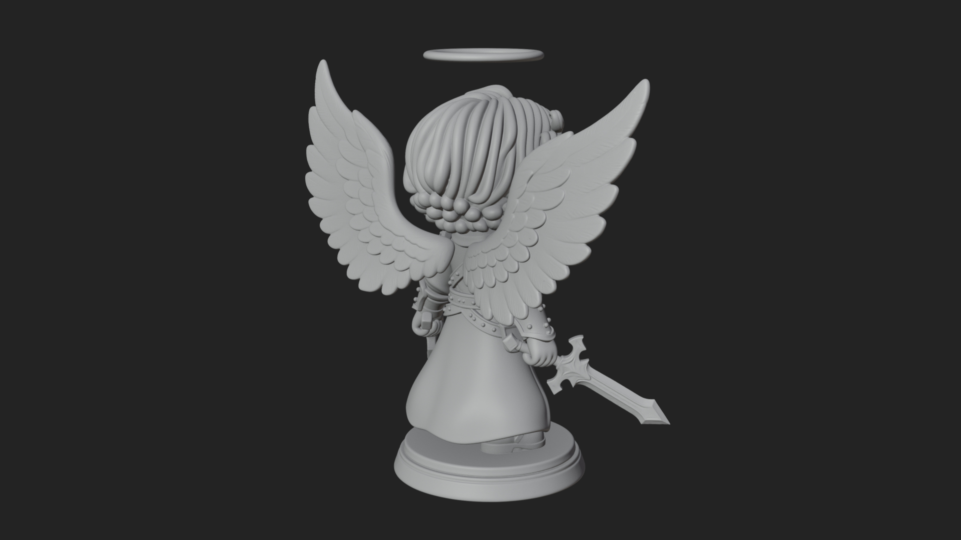 Chibi Angel Knight With Sword Statue Design 7 3D Print Model 3D Model