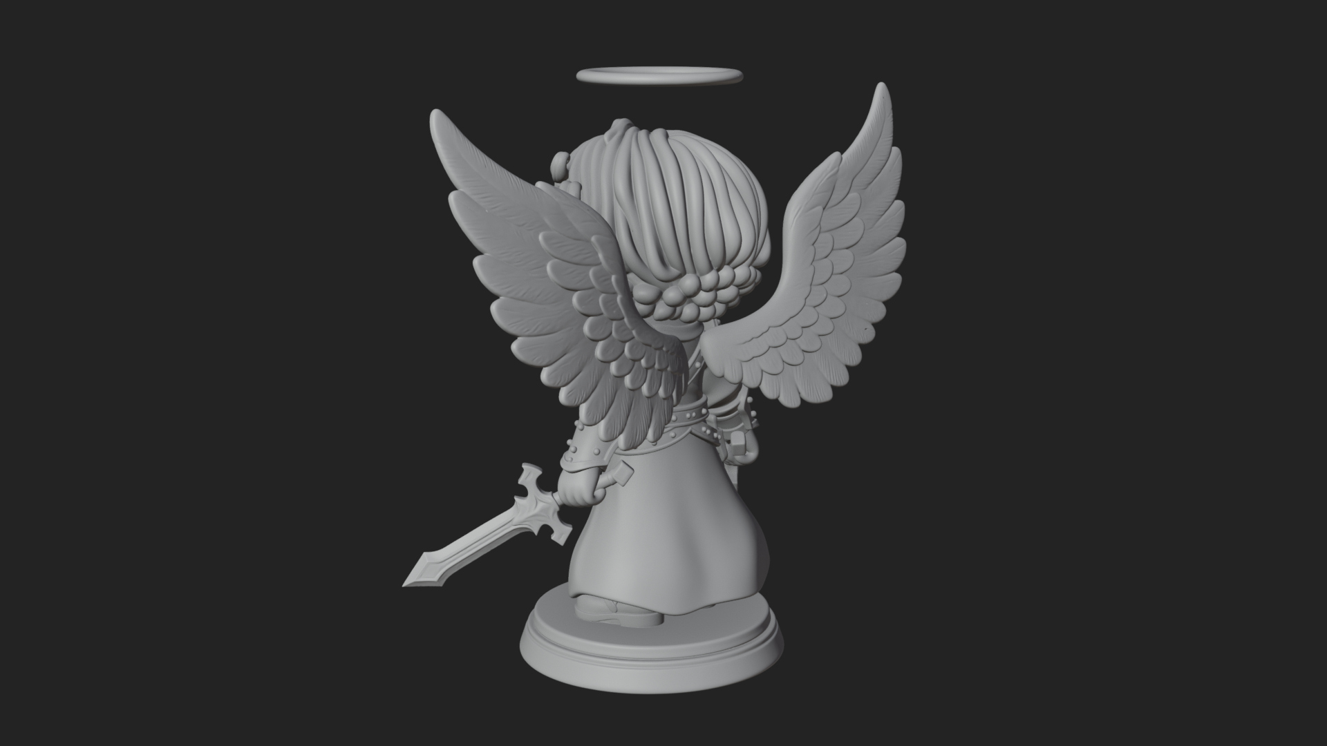 Chibi Angel Knight With Sword Statue Design 7 3D Print Model 3D Model