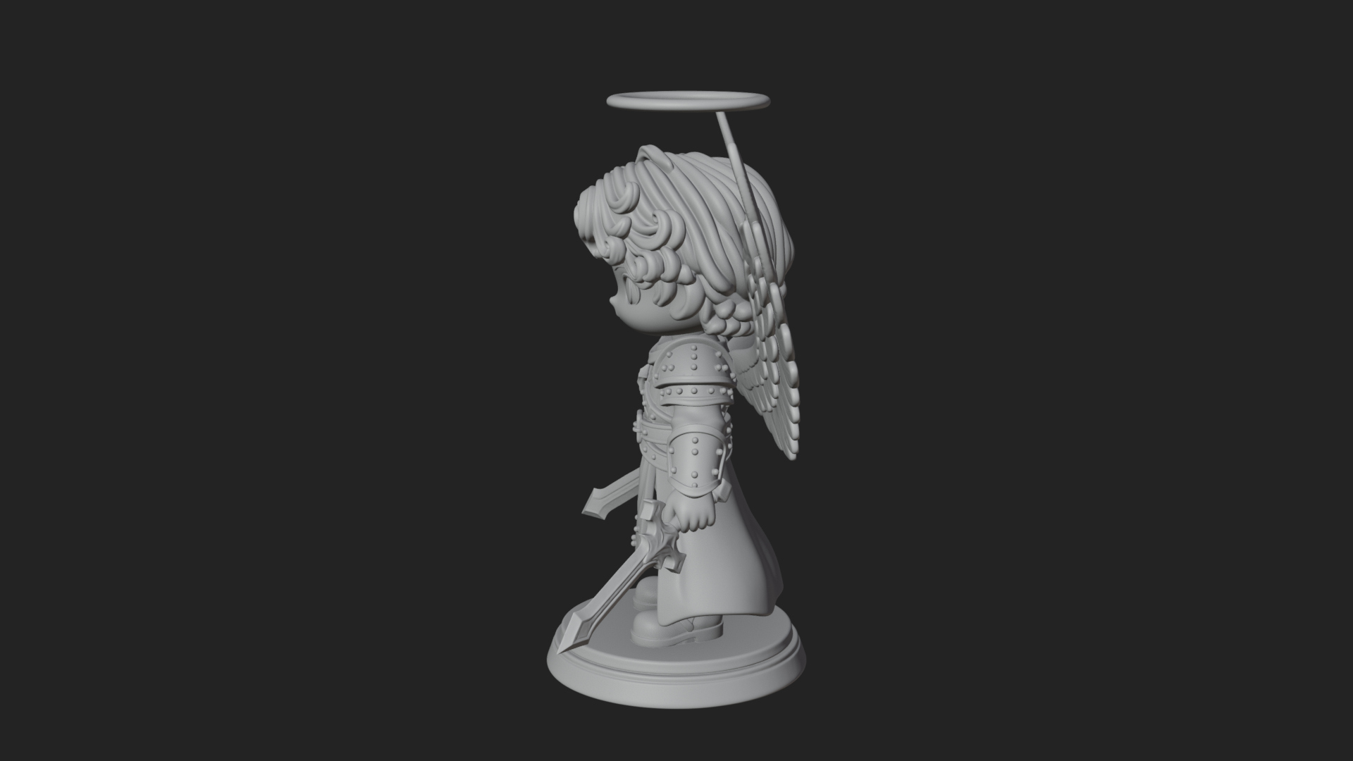 Chibi Angel Knight With Sword Statue Design 7 3D Print Model 3D Model