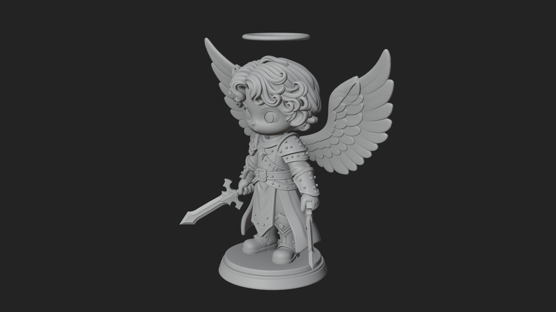 Chibi Angel Knight With Sword Statue Design 7 3D Print Model 3D Model