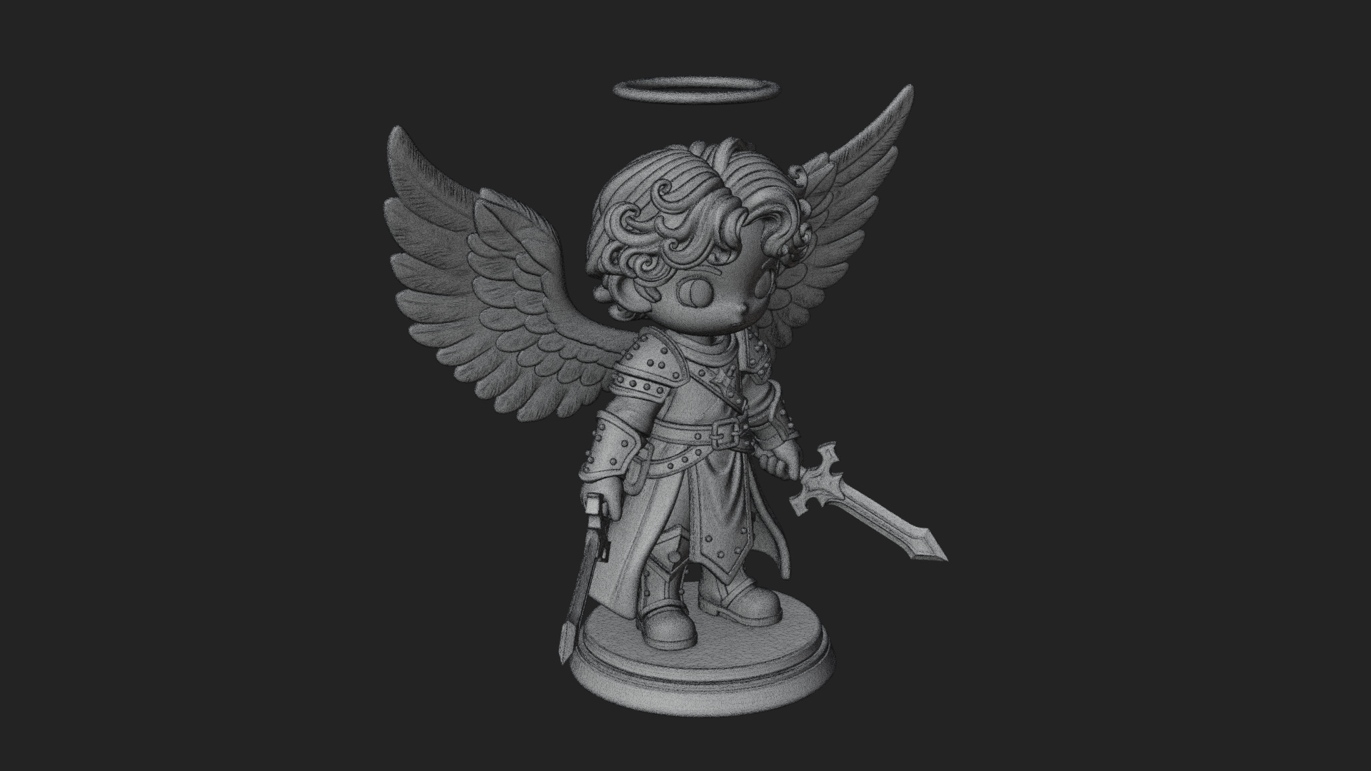 Chibi Angel Knight With Sword Statue Design 7 3D Print Model 3D Model