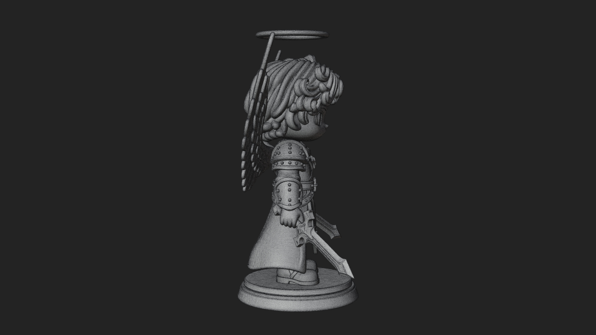 Chibi Angel Knight With Sword Statue Design 7 3D Print Model 3D Model
