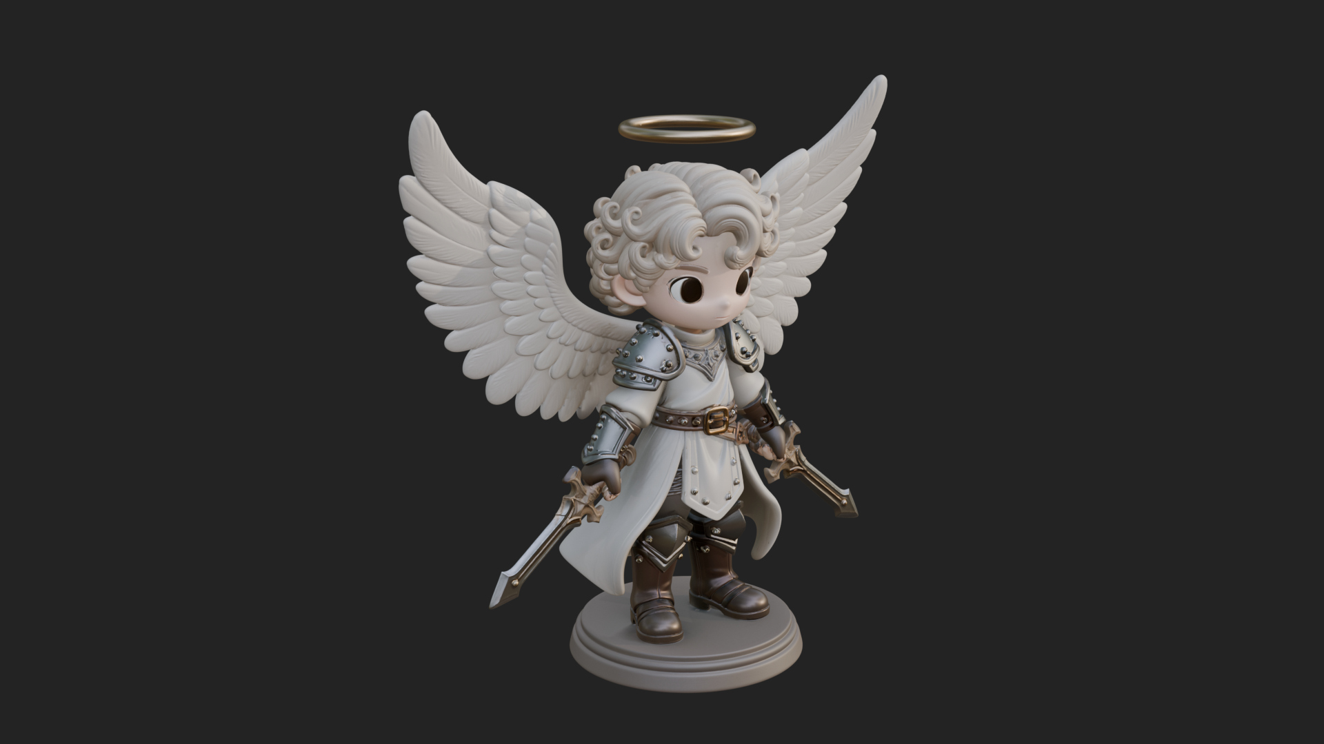 Chibi Angel Knight With Sword Statue Design 8 3D Print Model 3D Model