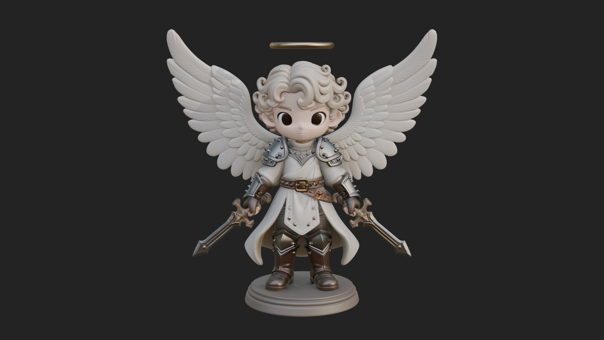Chibi Angel Knight With Sword Statue Design 8 3D Print Model 3D Model