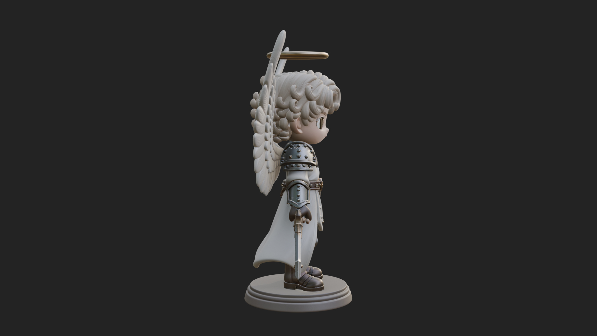 Chibi Angel Knight With Sword Statue Design 8 3D Print Model 3D Model