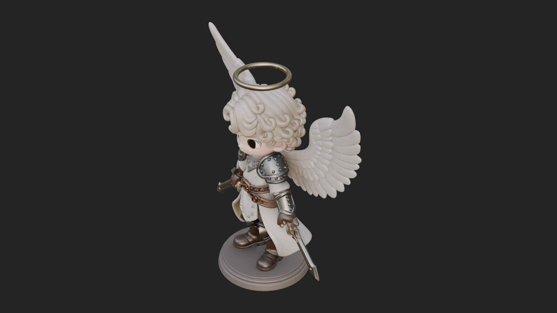 Chibi Angel Knight With Sword Statue Design 8 3D Print Model 3D Model