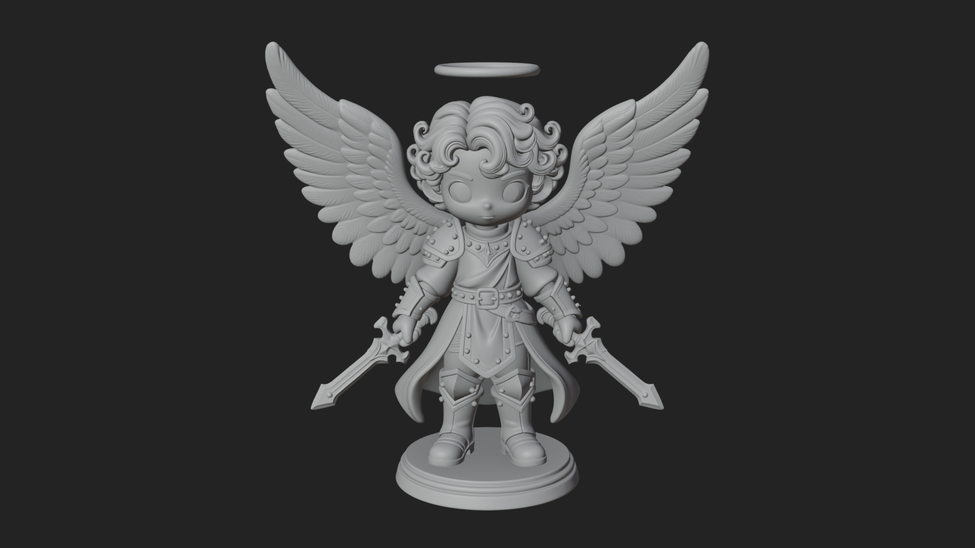 Chibi Angel Knight With Sword Statue Design 8 3D Print Model 3D Model