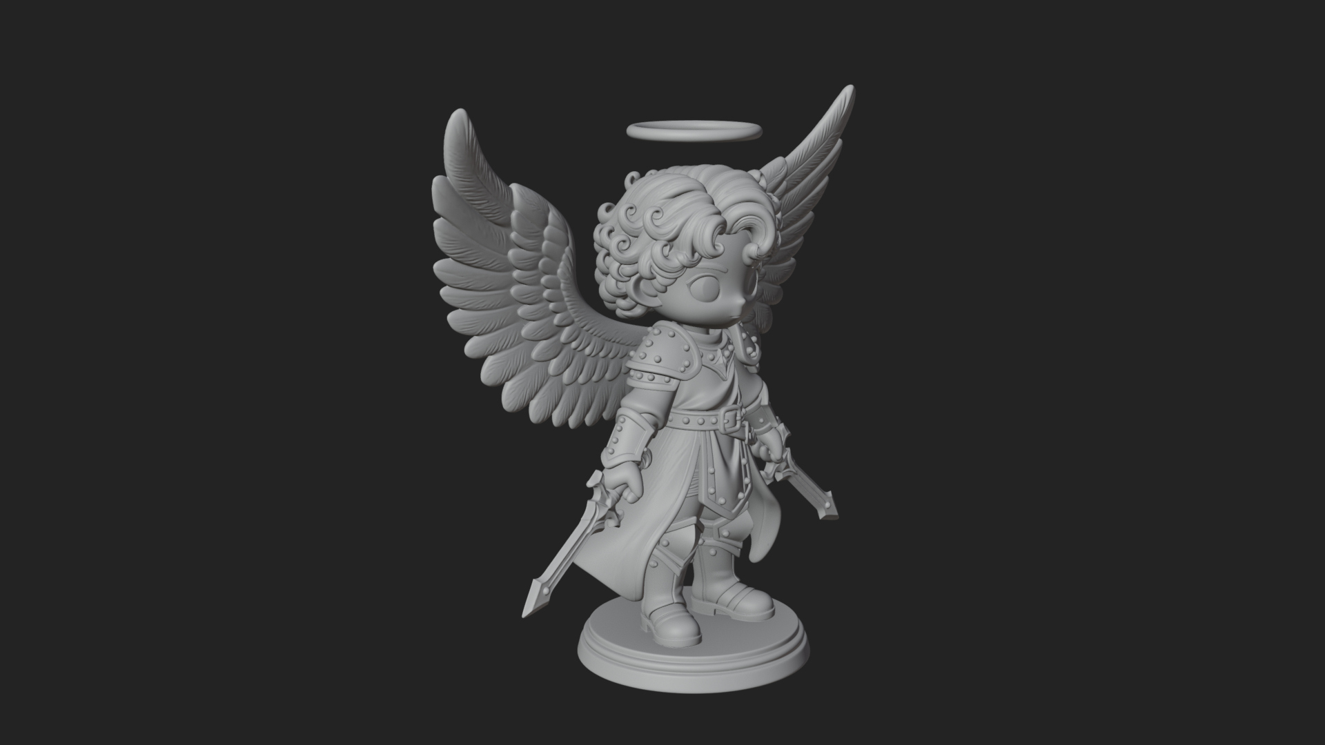 Chibi Angel Knight With Sword Statue Design 8 3D Print Model 3D Model