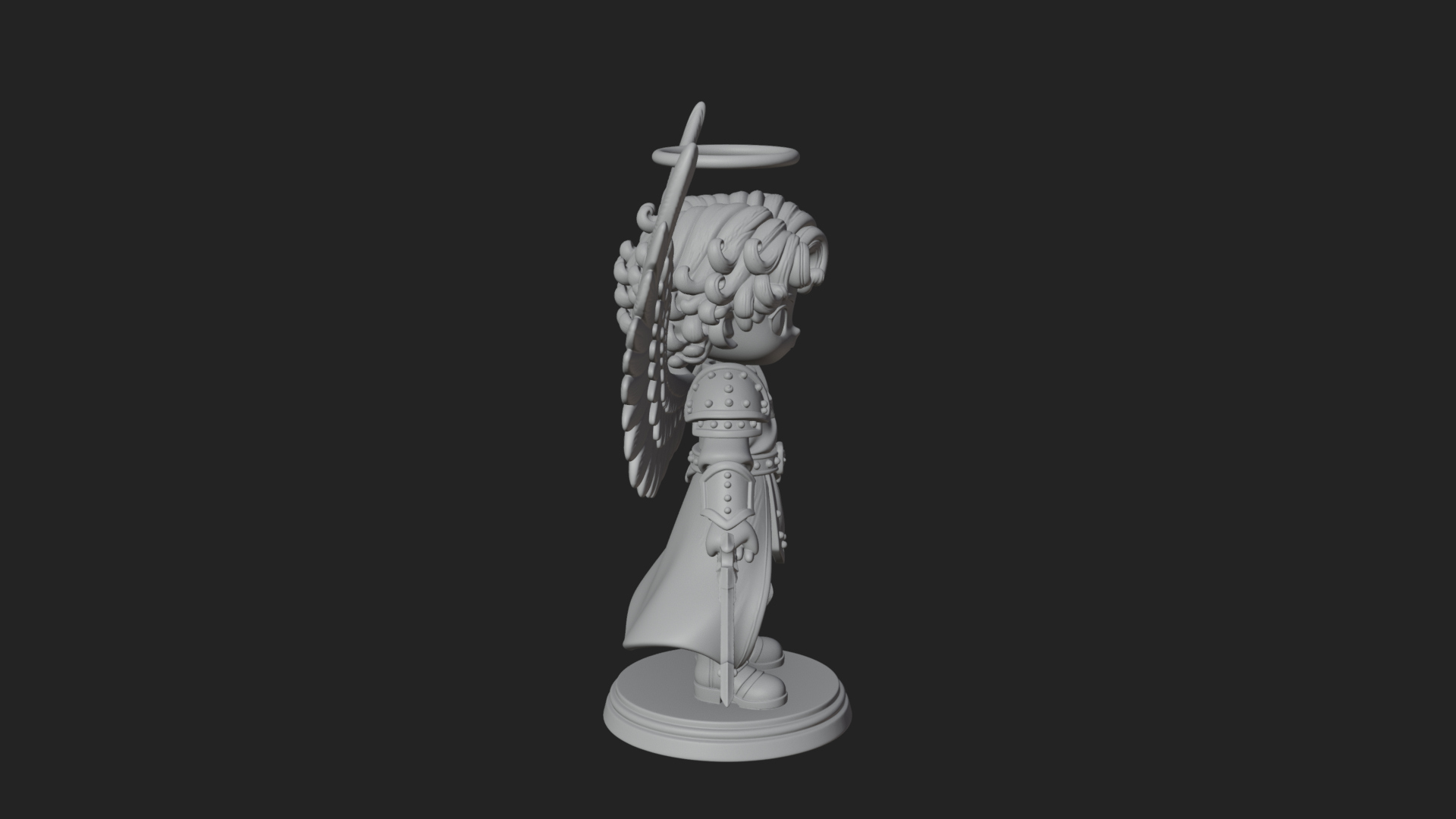 Chibi Angel Knight With Sword Statue Design 8 3D Print Model 3D Model