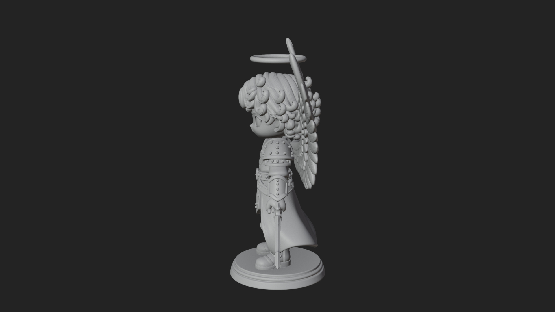 Chibi Angel Knight With Sword Statue Design 8 3D Print Model 3D Model