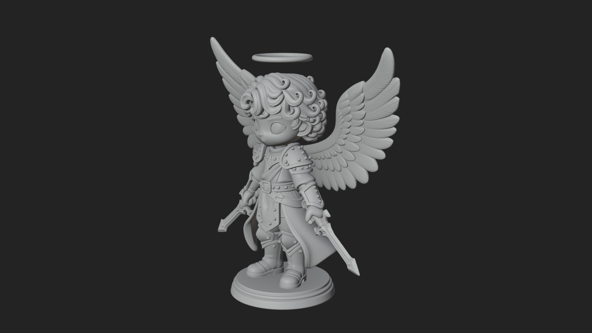 Chibi Angel Knight With Sword Statue Design 8 3D Print Model 3D Model