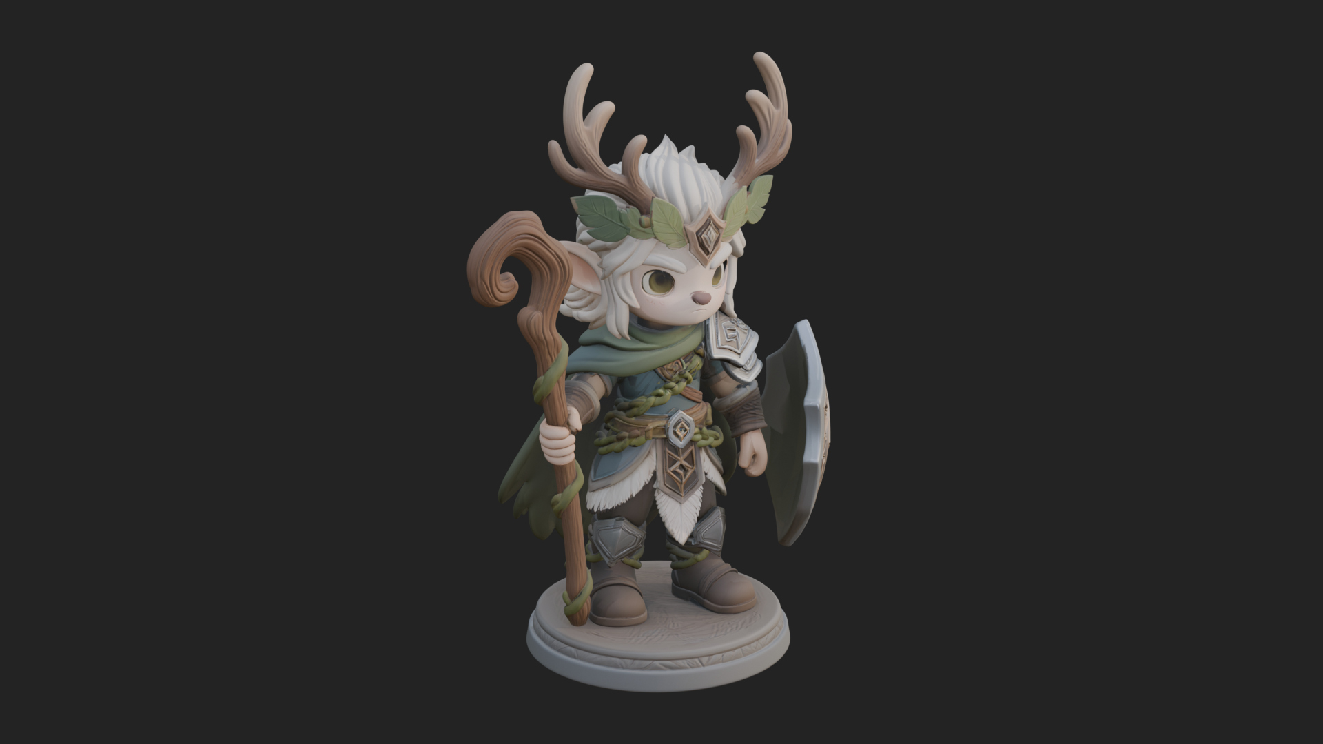 Chibi Antlered Druid Statue Design 1 3D Print Model 3D Model