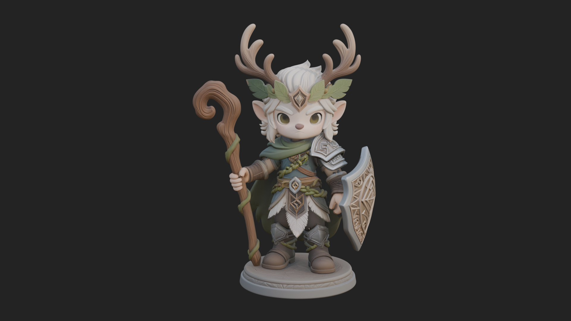 Chibi Antlered Druid Statue Design 1 3D Print Model 3D Model