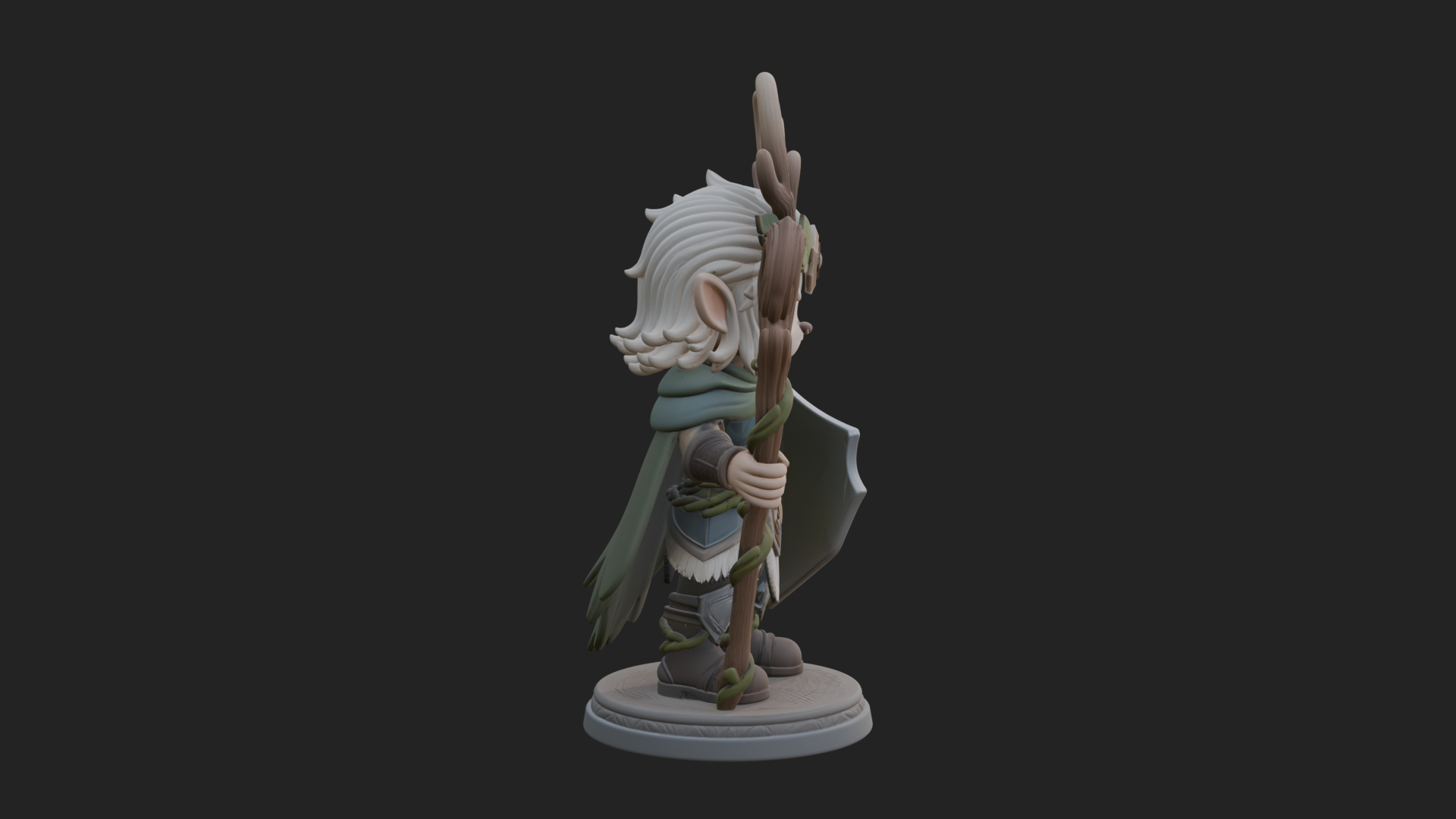 Chibi Antlered Druid Statue Design 1 3D Print Model 3D Model