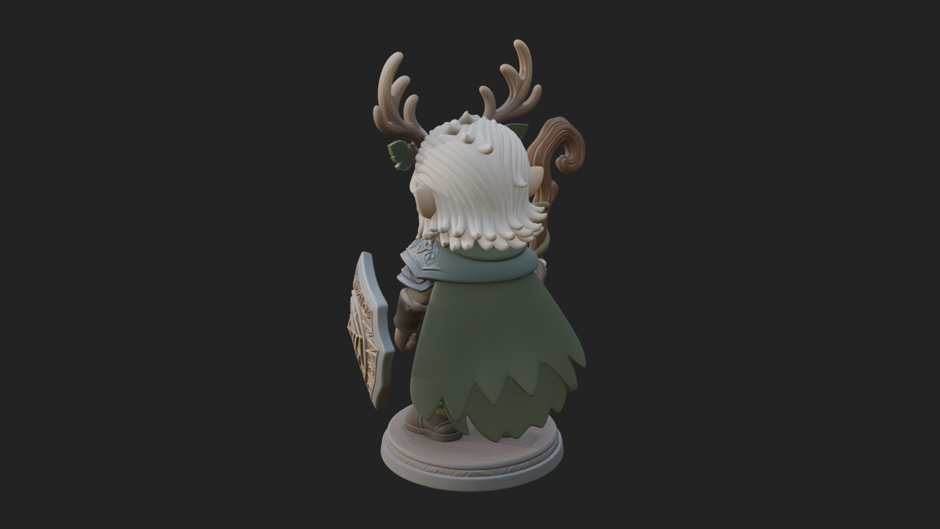 Chibi Antlered Druid Statue Design 1 3D Print Model 3D Model