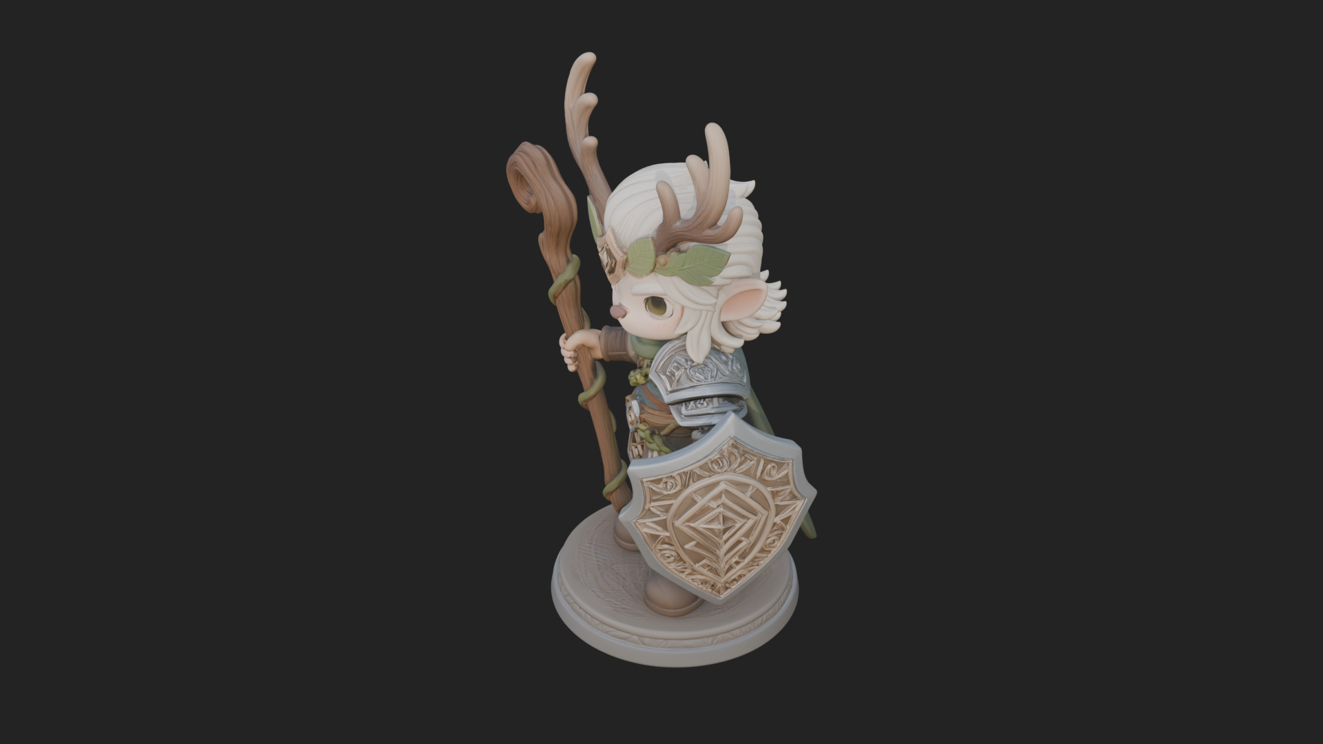 Chibi Antlered Druid Statue Design 1 3D Print Model 3D Model