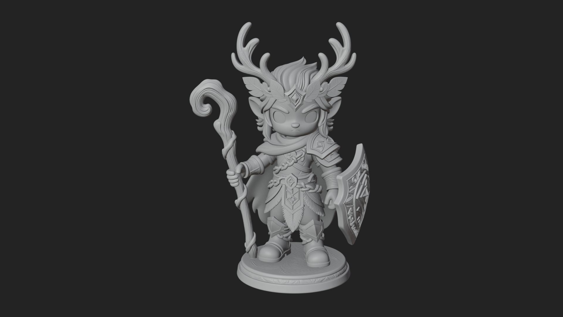 Chibi Antlered Druid Statue Design 1 3D Print Model 3D Model