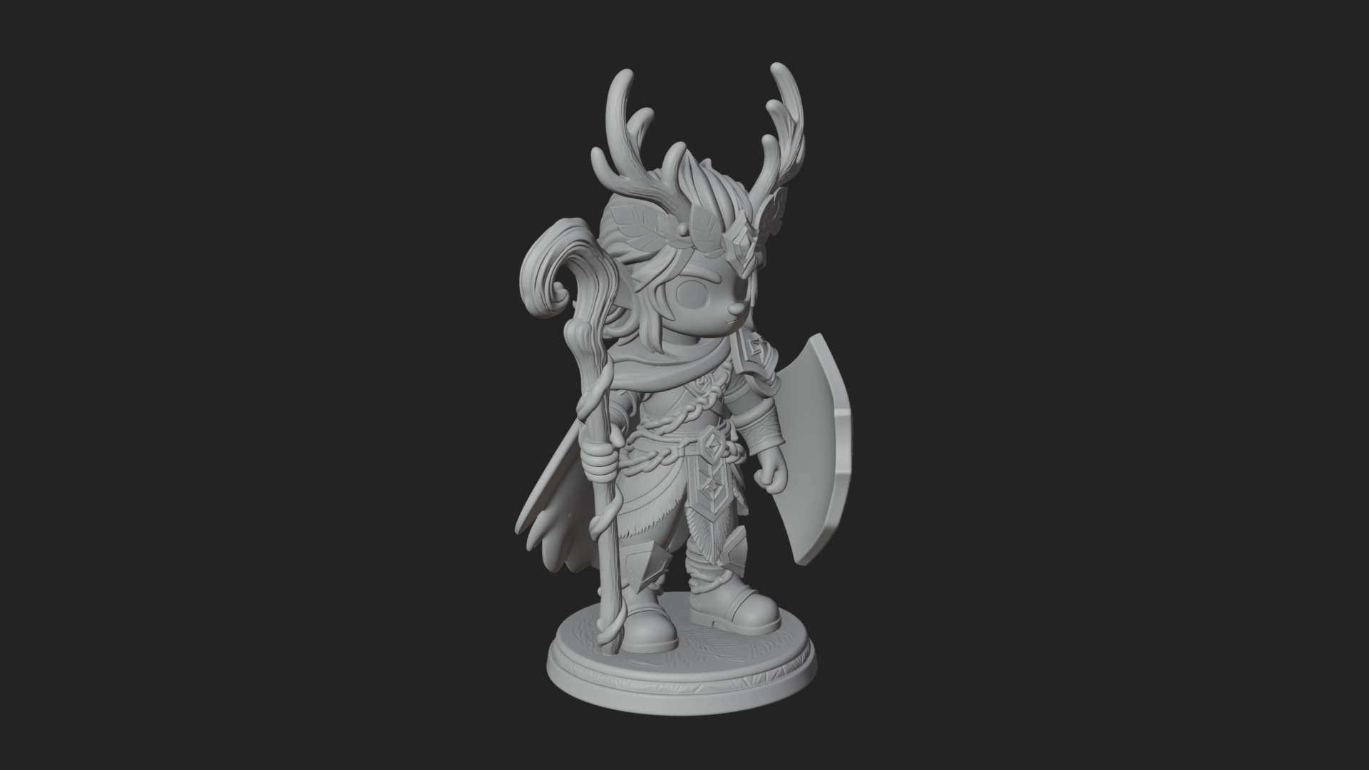 Chibi Antlered Druid Statue Design 1 3D Print Model 3D Model
