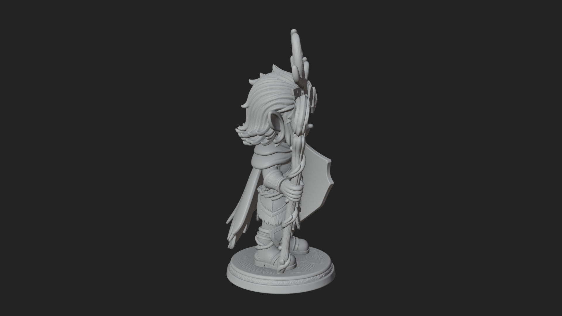Chibi Antlered Druid Statue Design 1 3D Print Model 3D Model