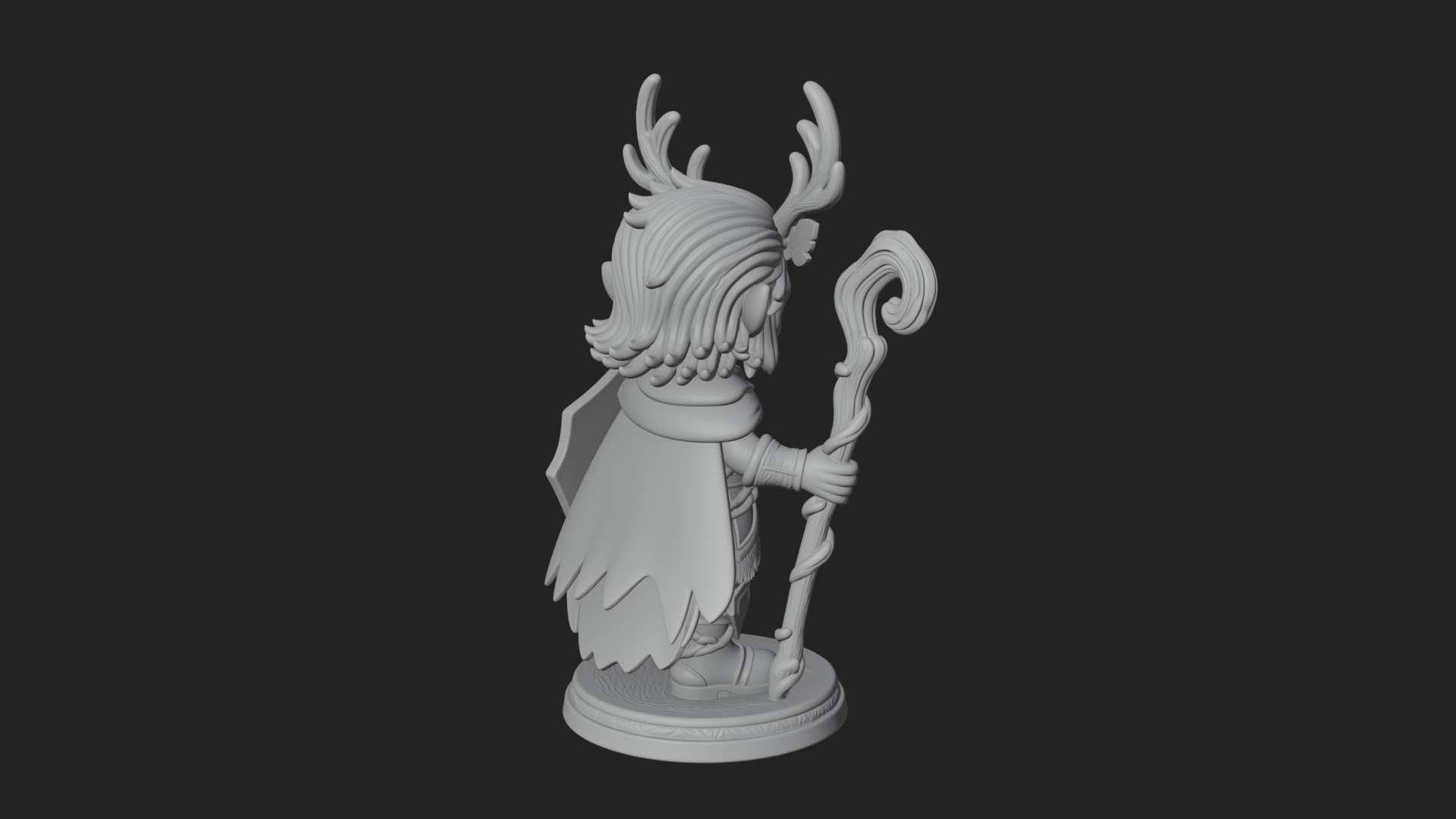Chibi Antlered Druid Statue Design 1 3D Print Model 3D Model