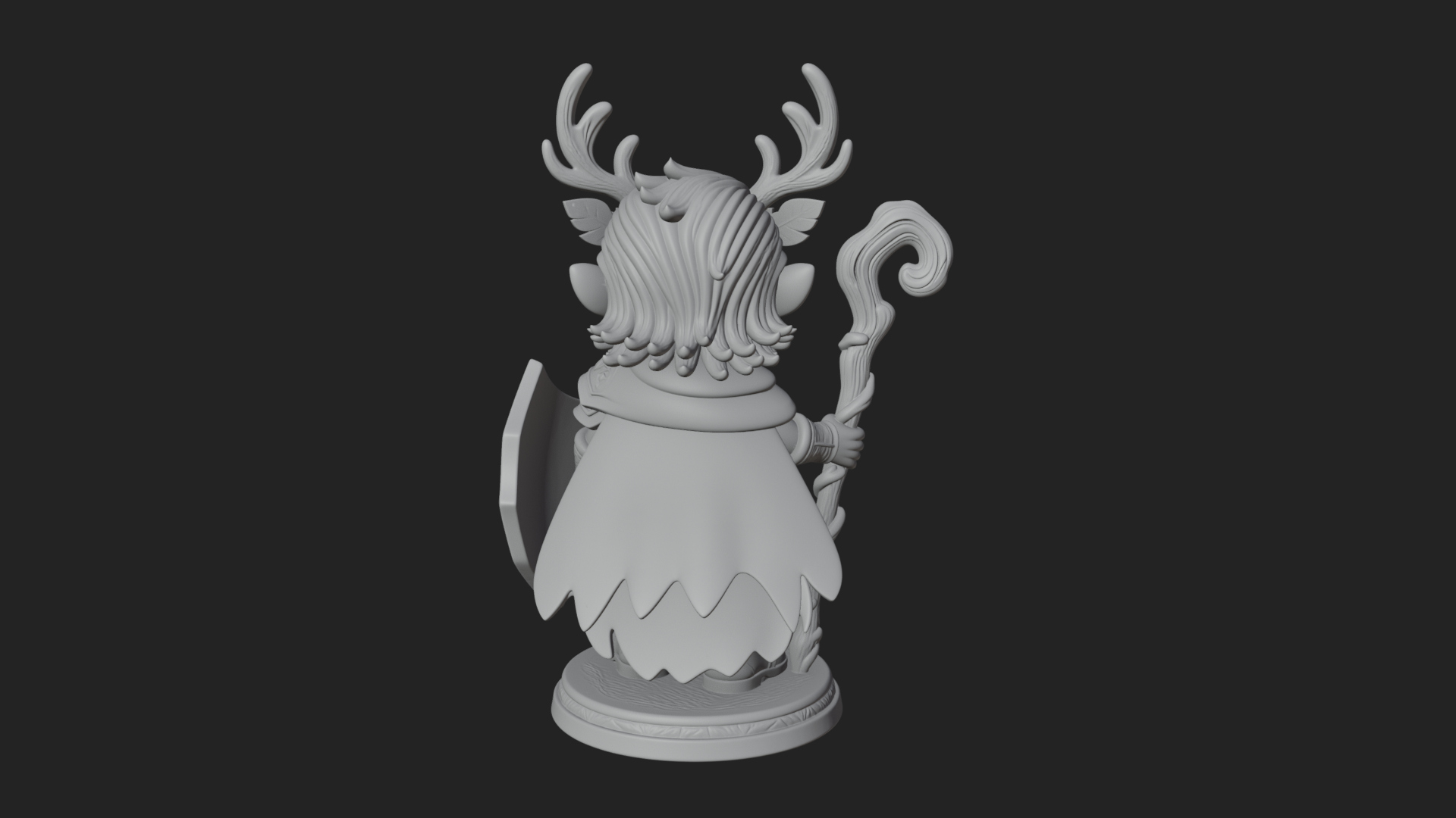 Chibi Antlered Druid Statue Design 1 3D Print Model 3D Model
