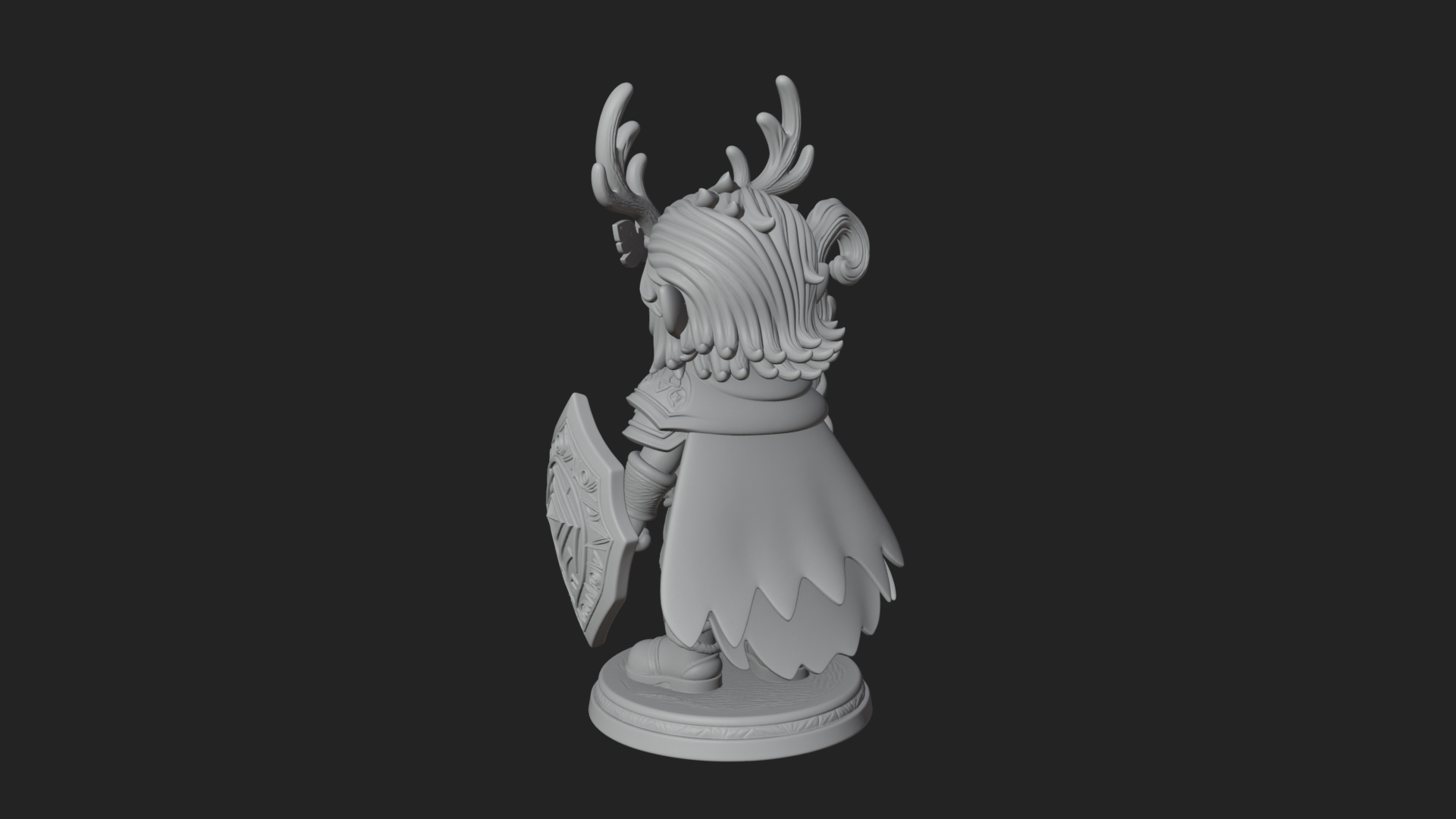 Chibi Antlered Druid Statue Design 1 3D Print Model 3D Model